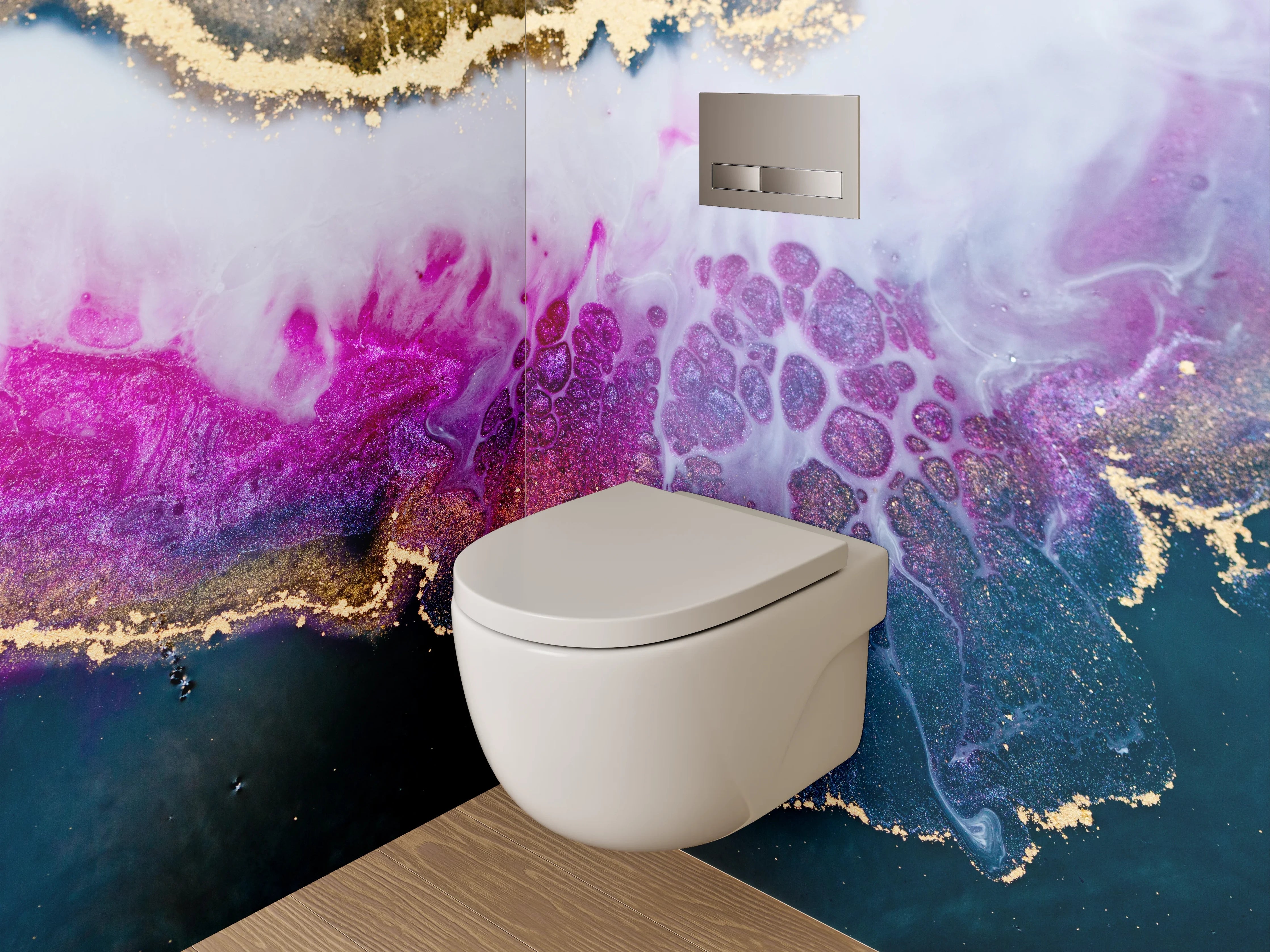 WC-Rückwand - Abstrakte Kunst Gold Pink Schwarz