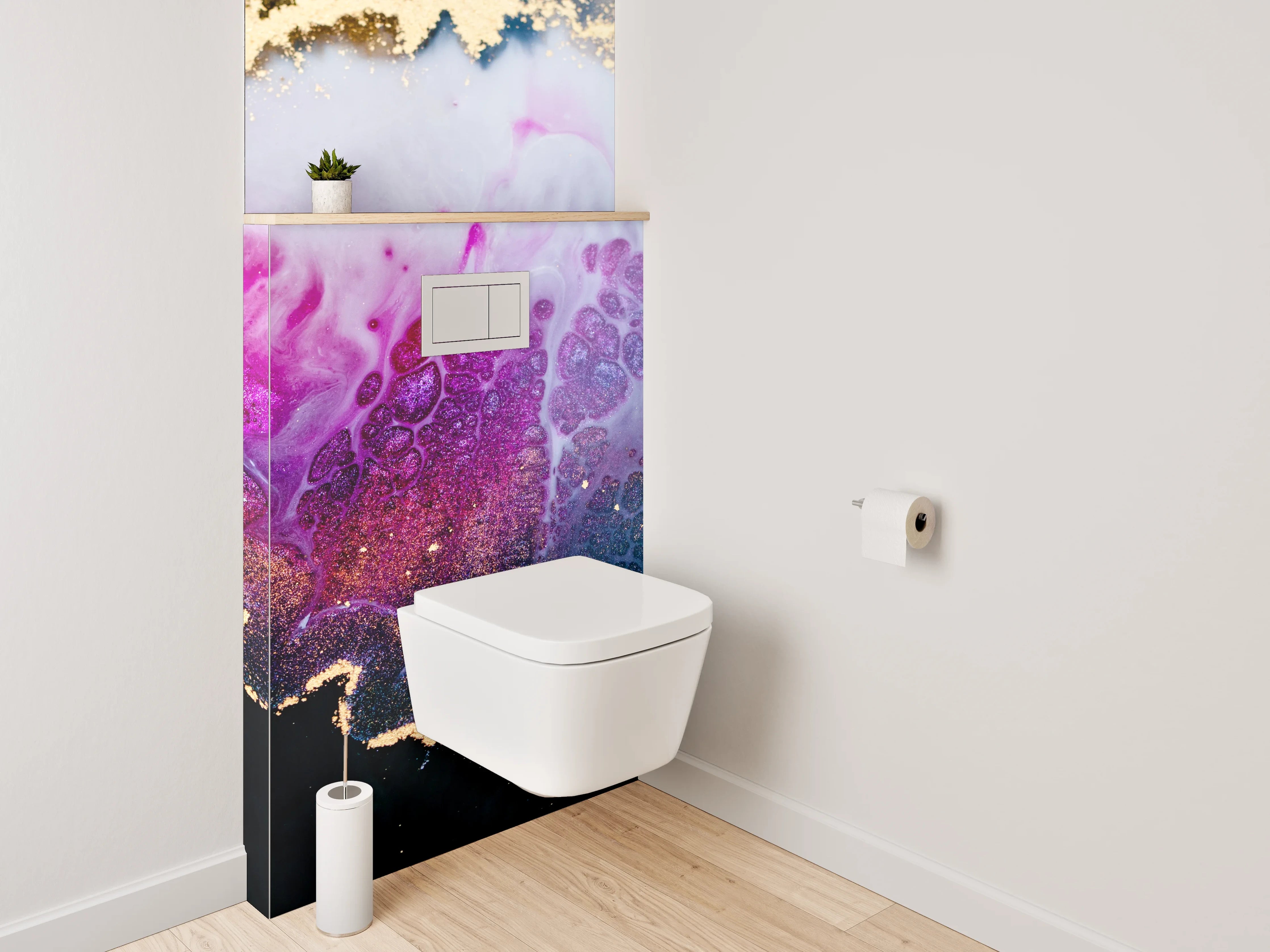 WC-Rückwand - Abstrakte Kunst Gold Pink Schwarz
