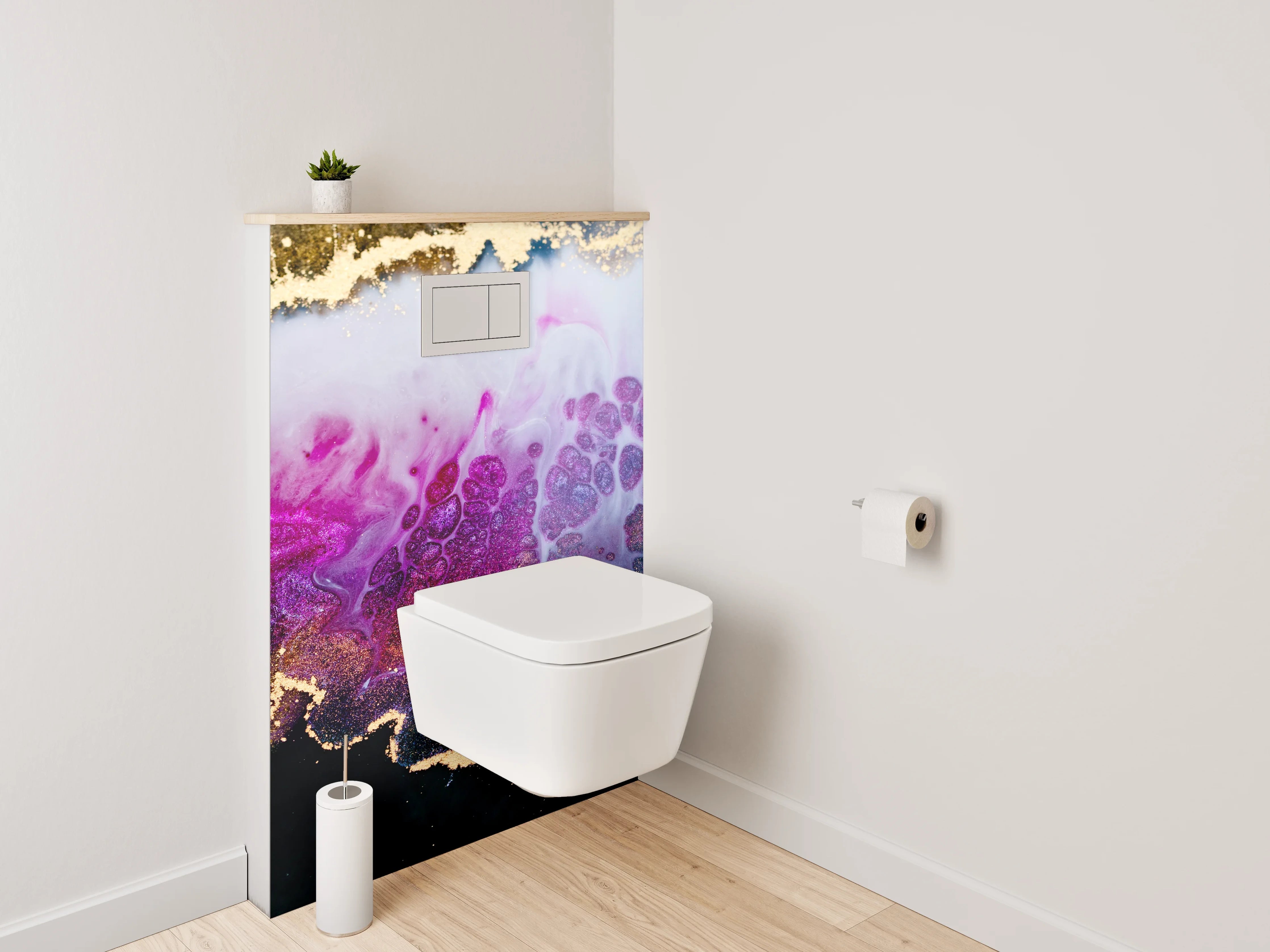 WC-Rückwand - Abstrakte Kunst Gold Pink Schwarz