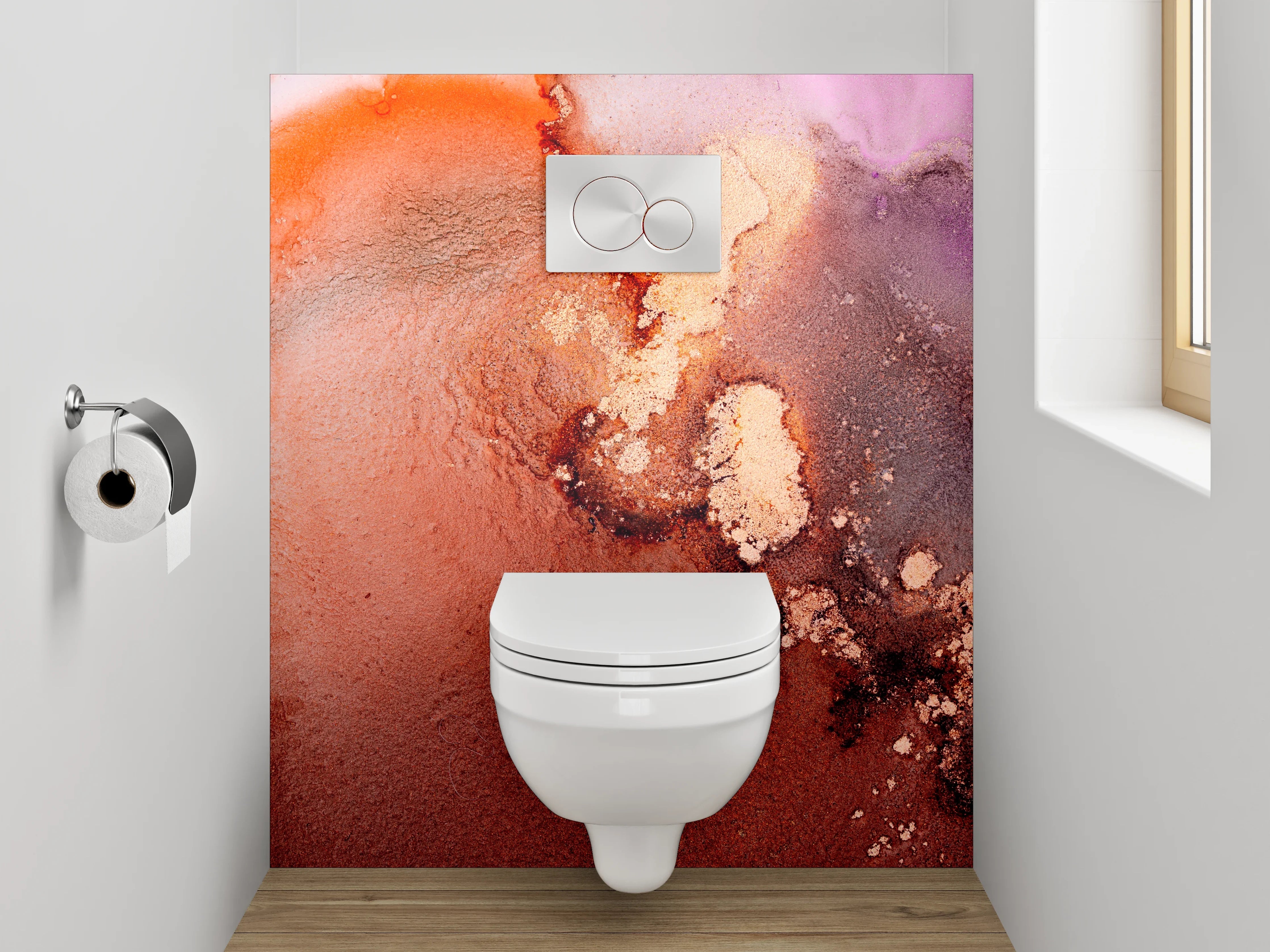 WC-Rückwand - Abstrakte Kunst Marmoroptik Rot Lila