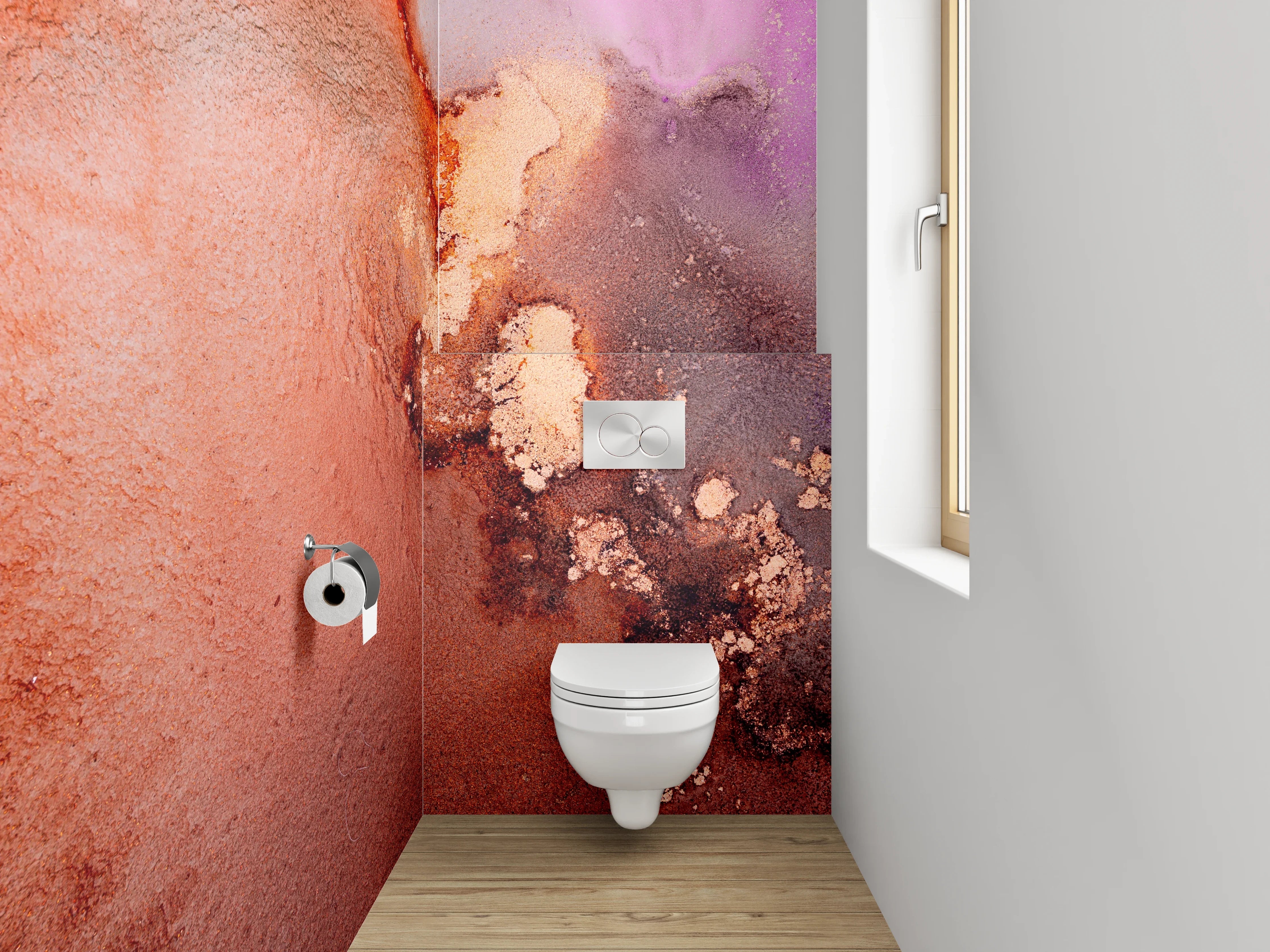 WC-Rückwand - Abstrakte Kunst Marmoroptik Rot Lila