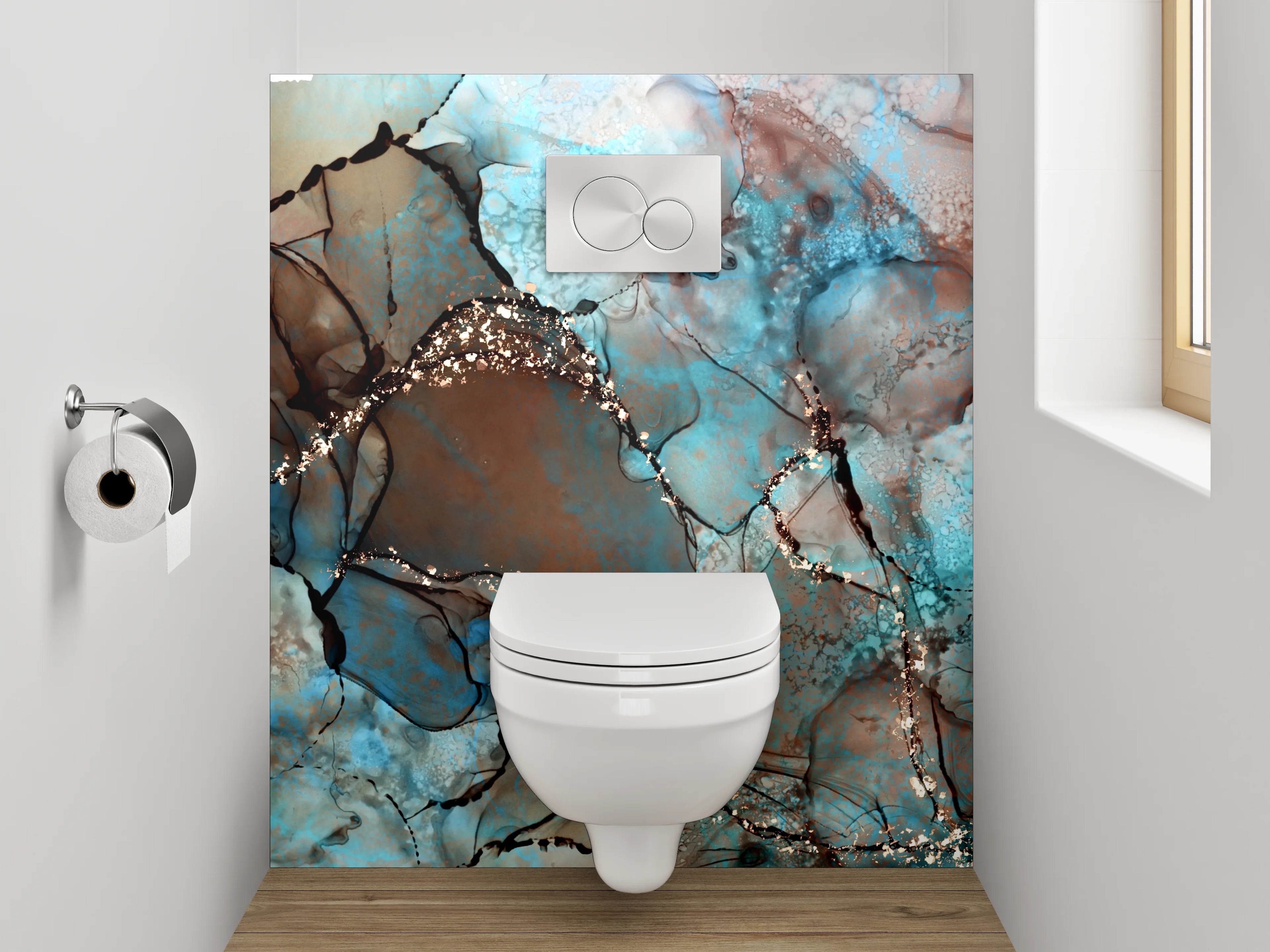 WC-Rückwand - Abstrakte Kunst in Blau und Braun