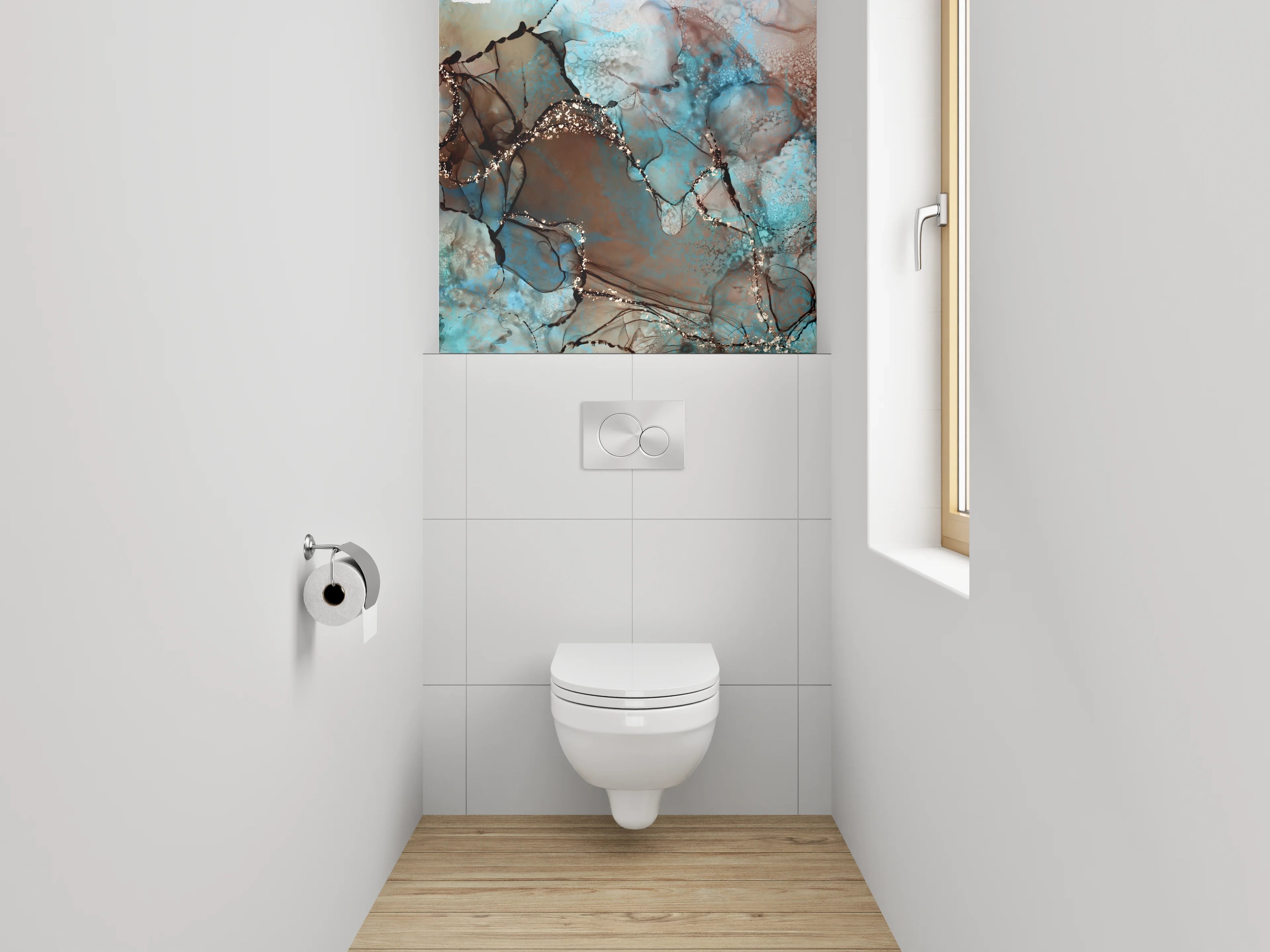 WC-Rückwand - Abstrakte Kunst in Blau und Braun