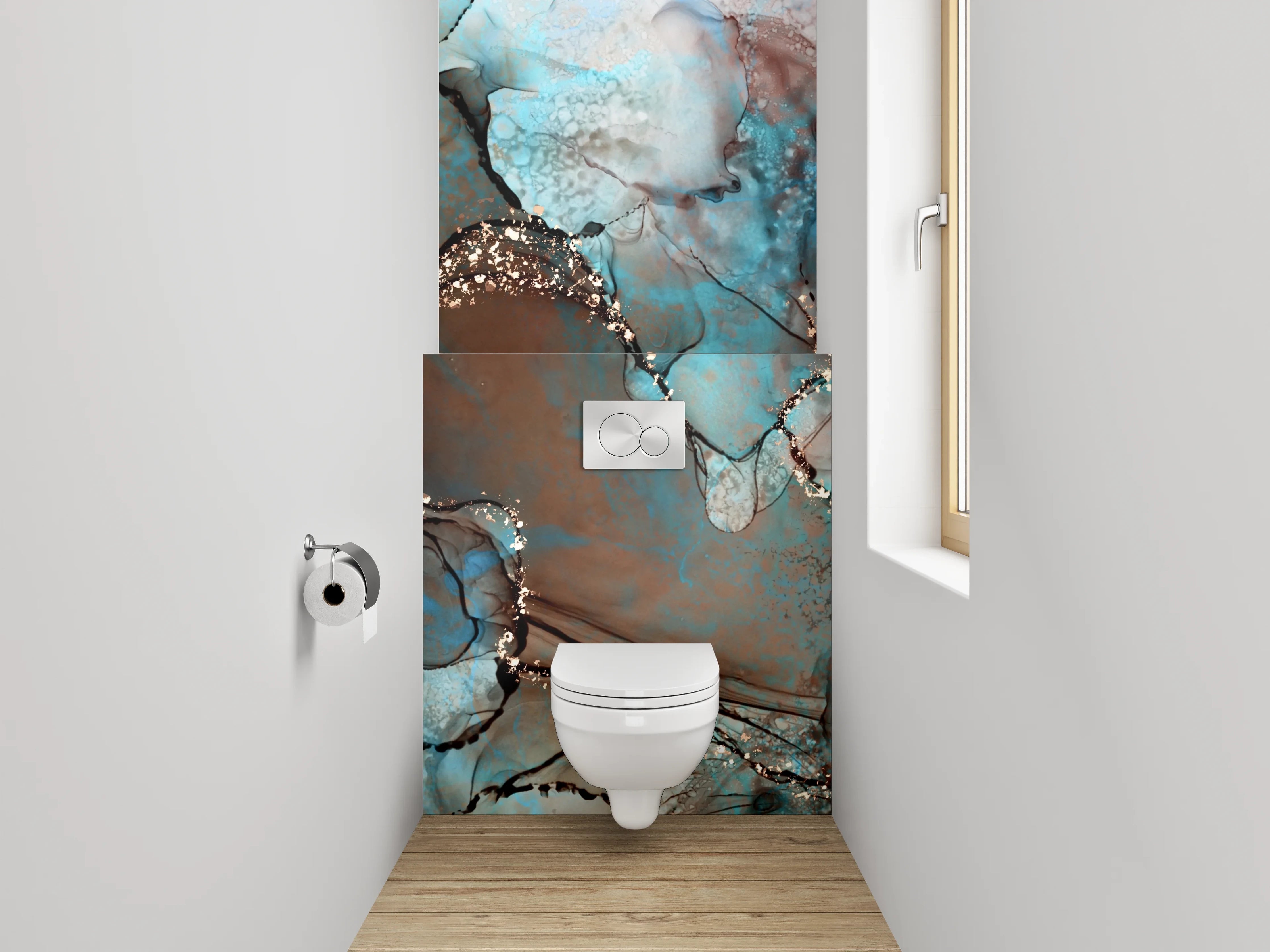 WC-Rückwand - Abstrakte Kunst in Blau und Braun