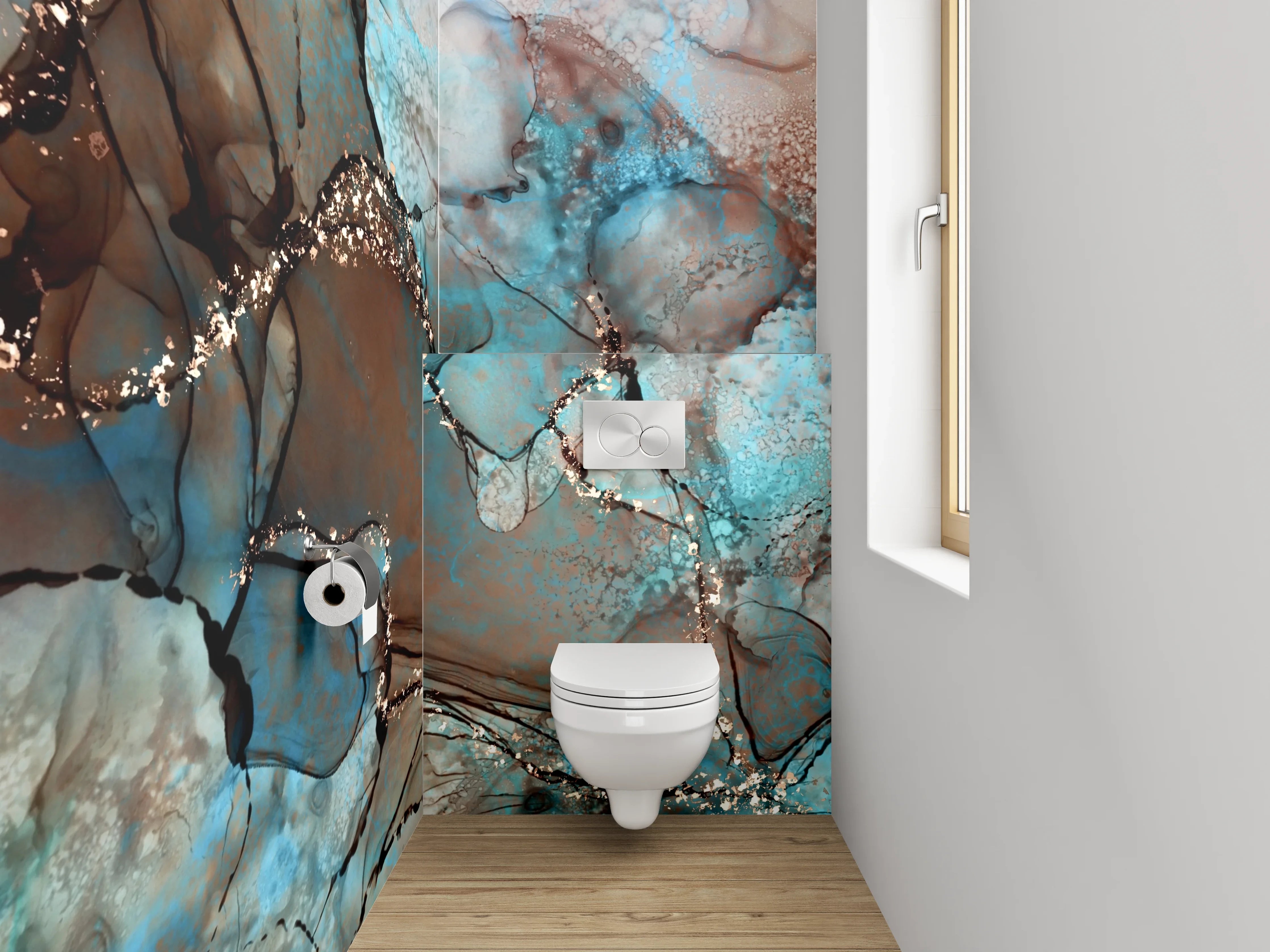 WC-Rückwand - Abstrakte Kunst in Blau und Braun