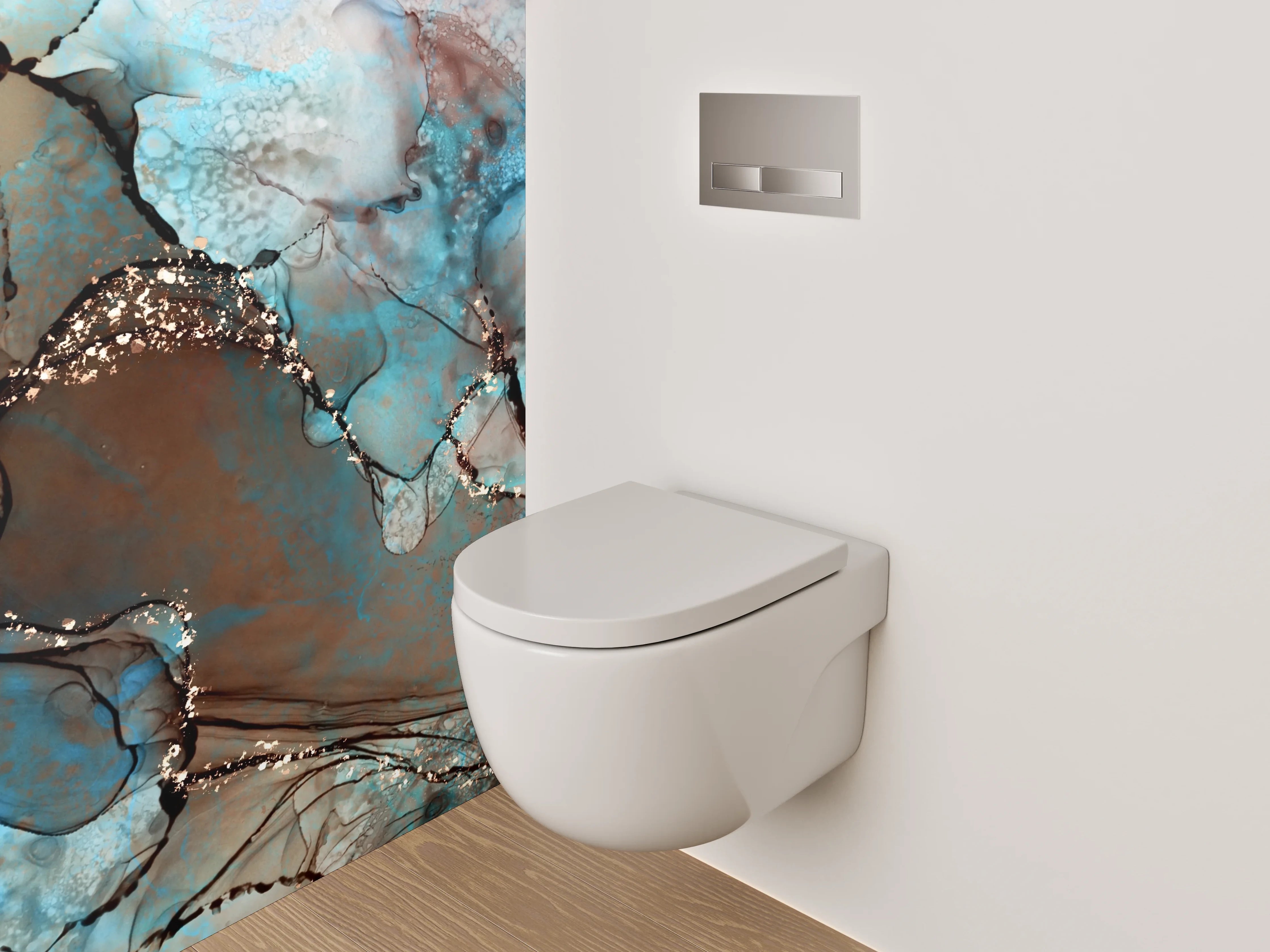WC-Rückwand - Abstrakte Kunst in Blau und Braun