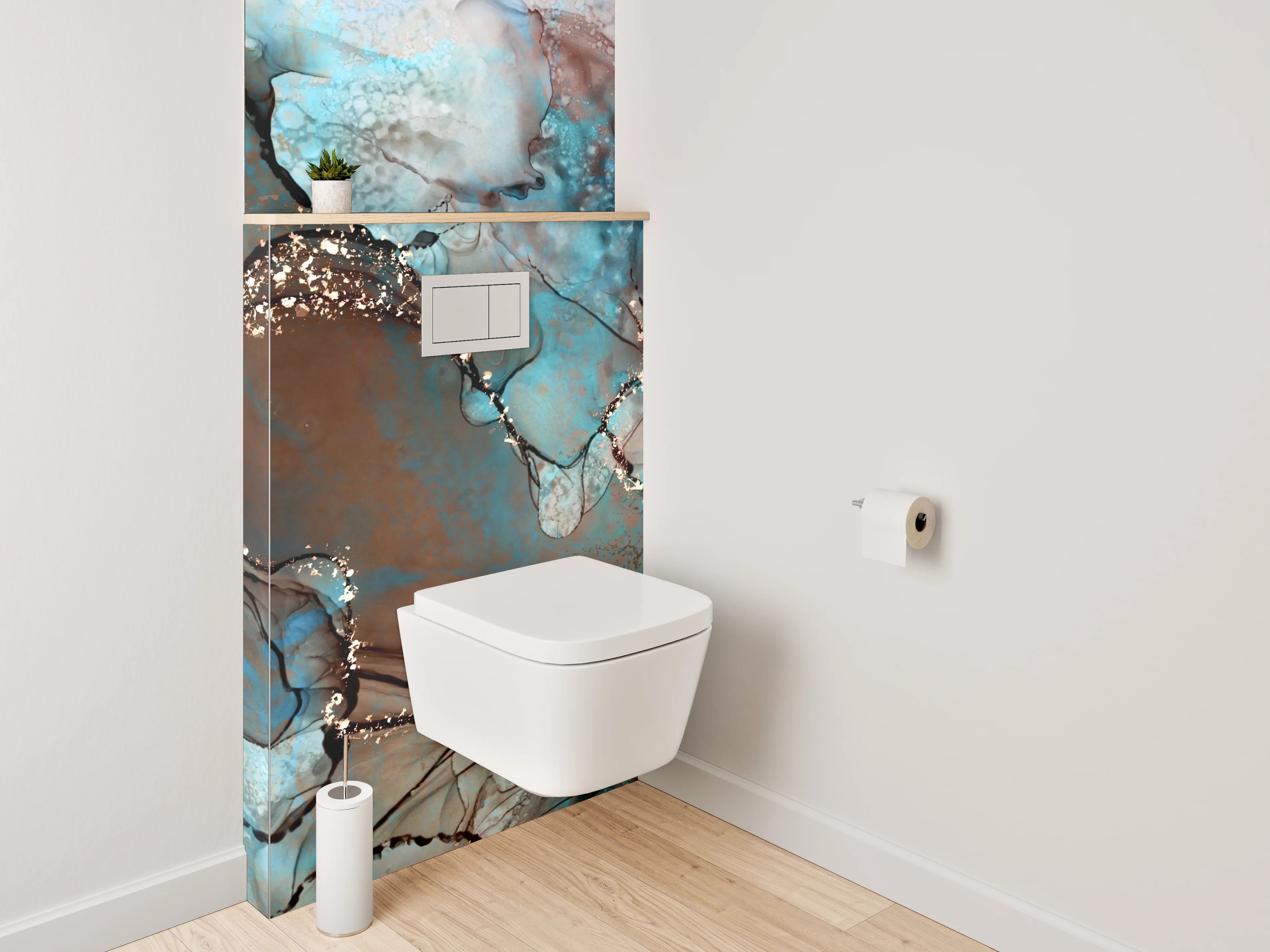 WC-Rückwand - Abstrakte Kunst in Blau und Braun