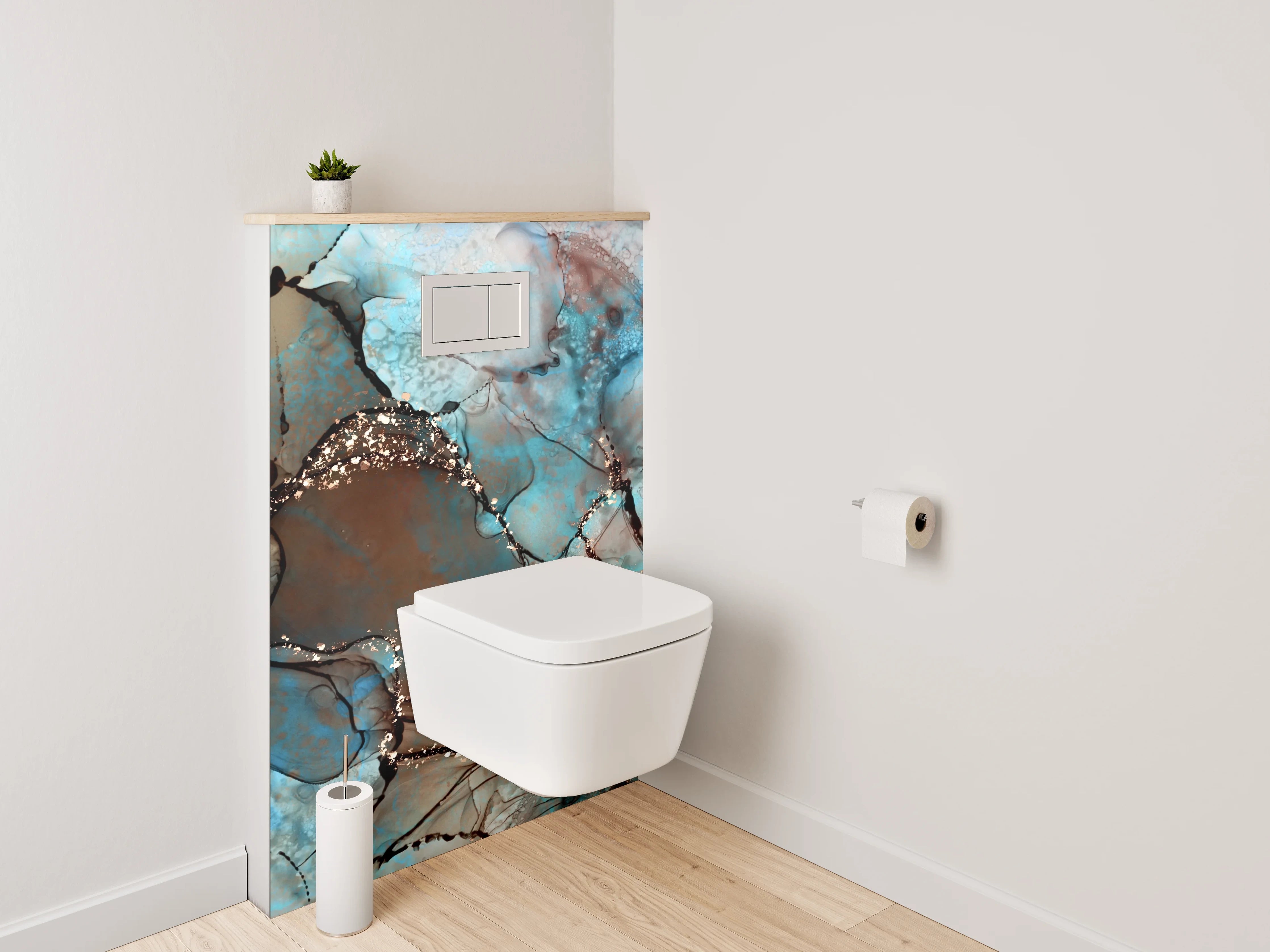 WC-Rückwand - Abstrakte Kunst in Blau und Braun