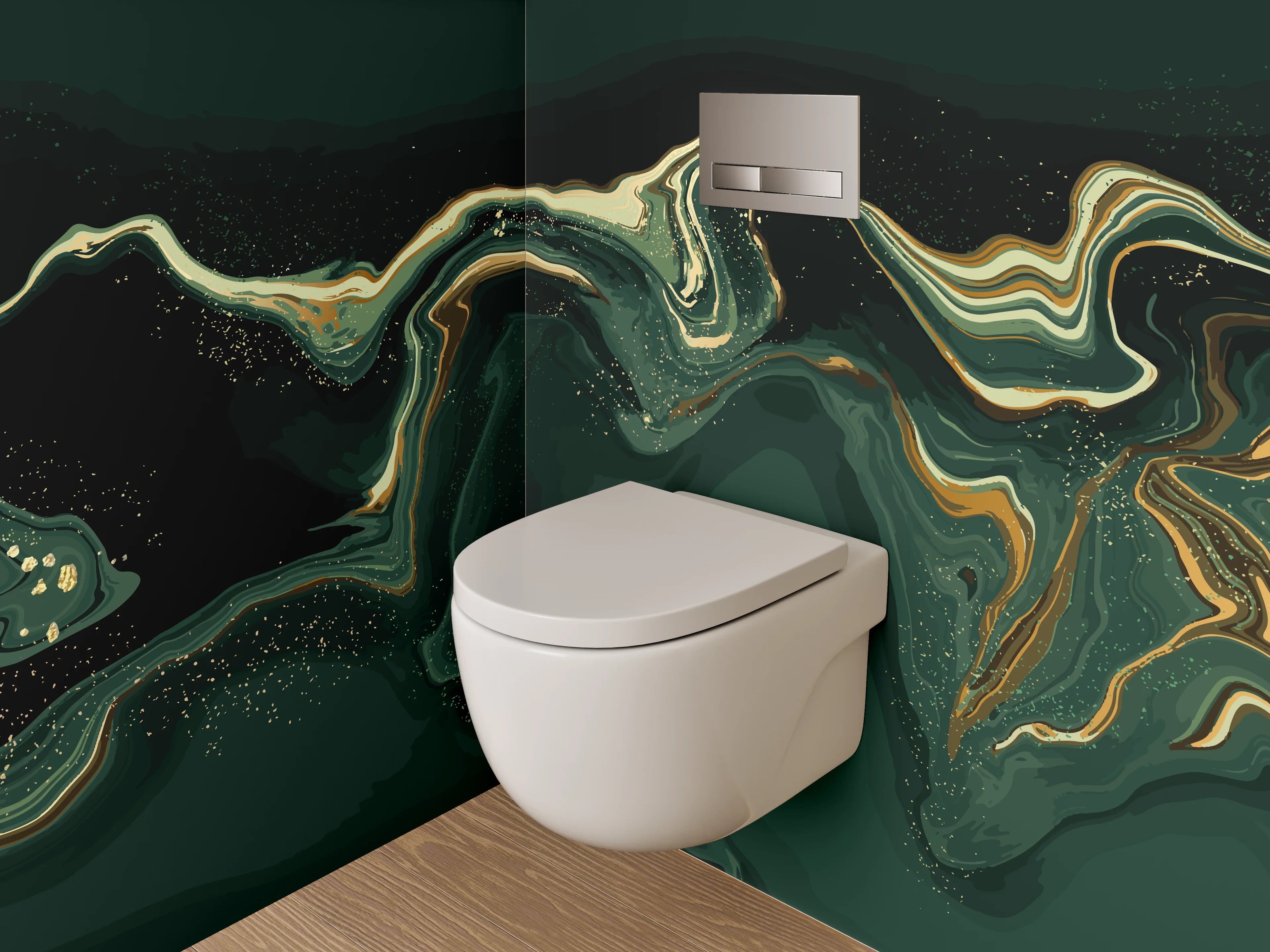 WC-Rückwand - Abstrakte Kunst in Grüntönen und Gold