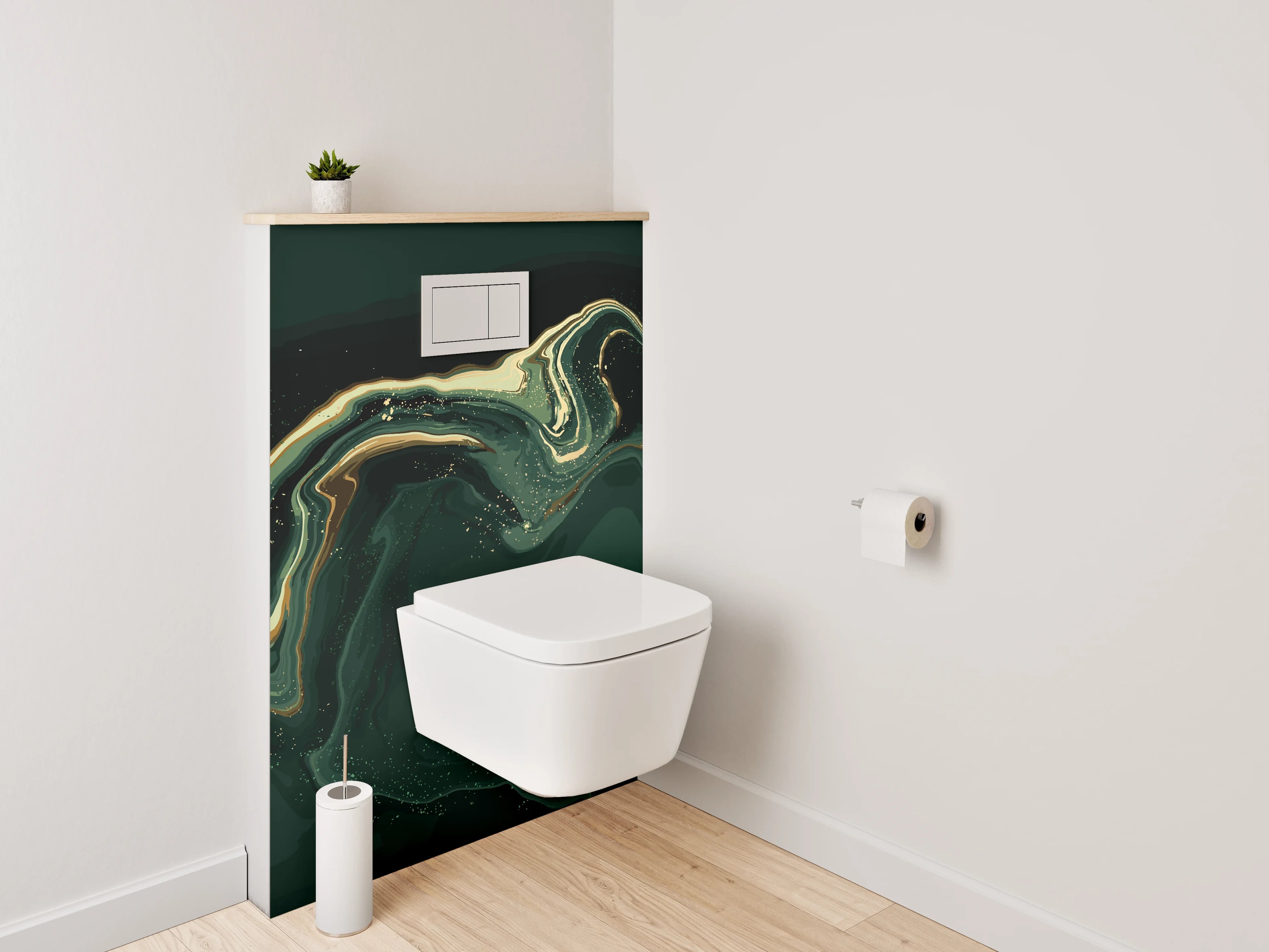 WC-Rückwand - Abstrakte Kunst in Grüntönen und Gold