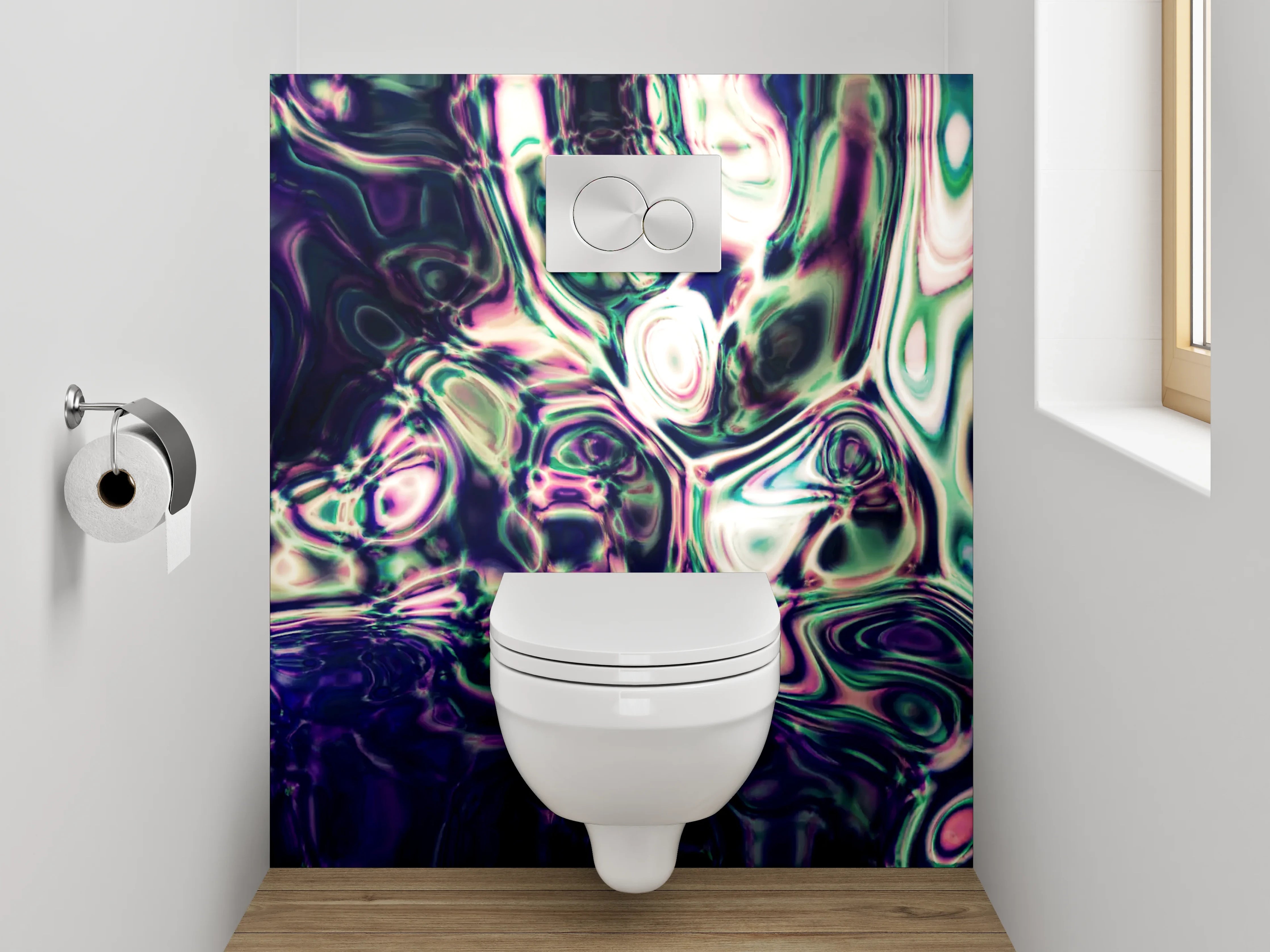 WC-Rückwand - Abstrakte Kunst violett-grün