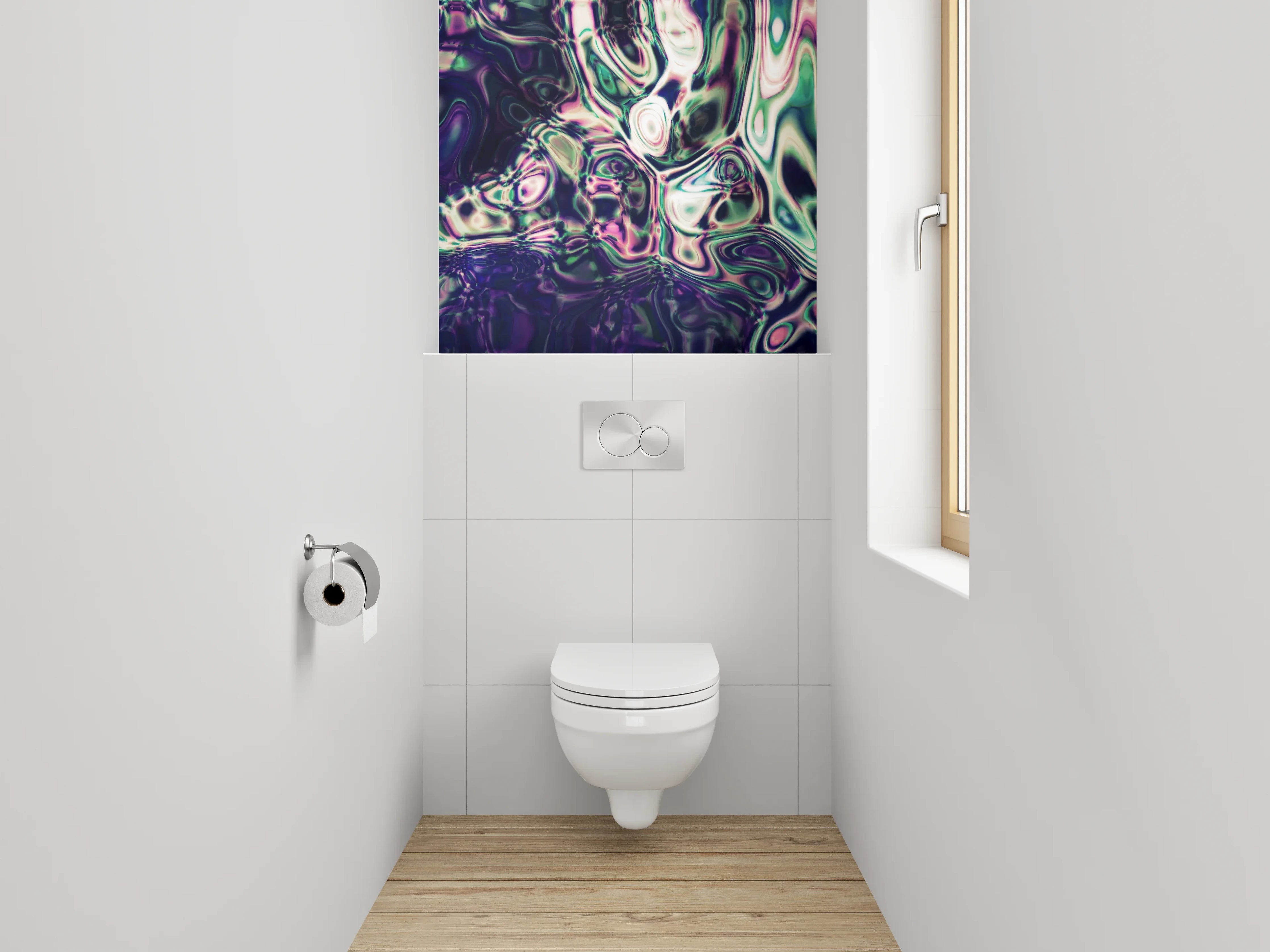 WC-Rückwand - Abstrakte Kunst violett-grün