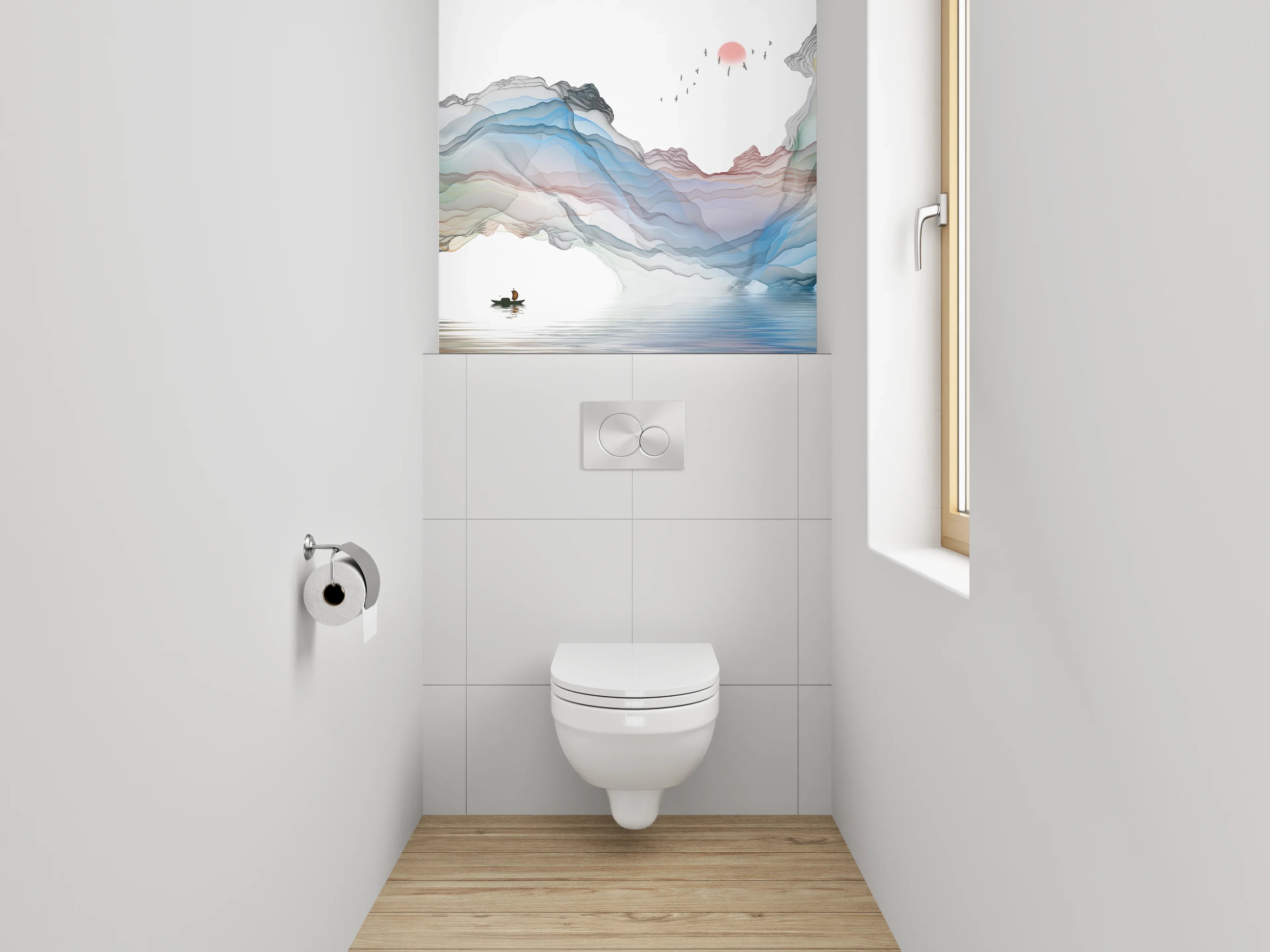 WC-Rückwand - Abstrakte Landschaft Aquarell Spiegelung