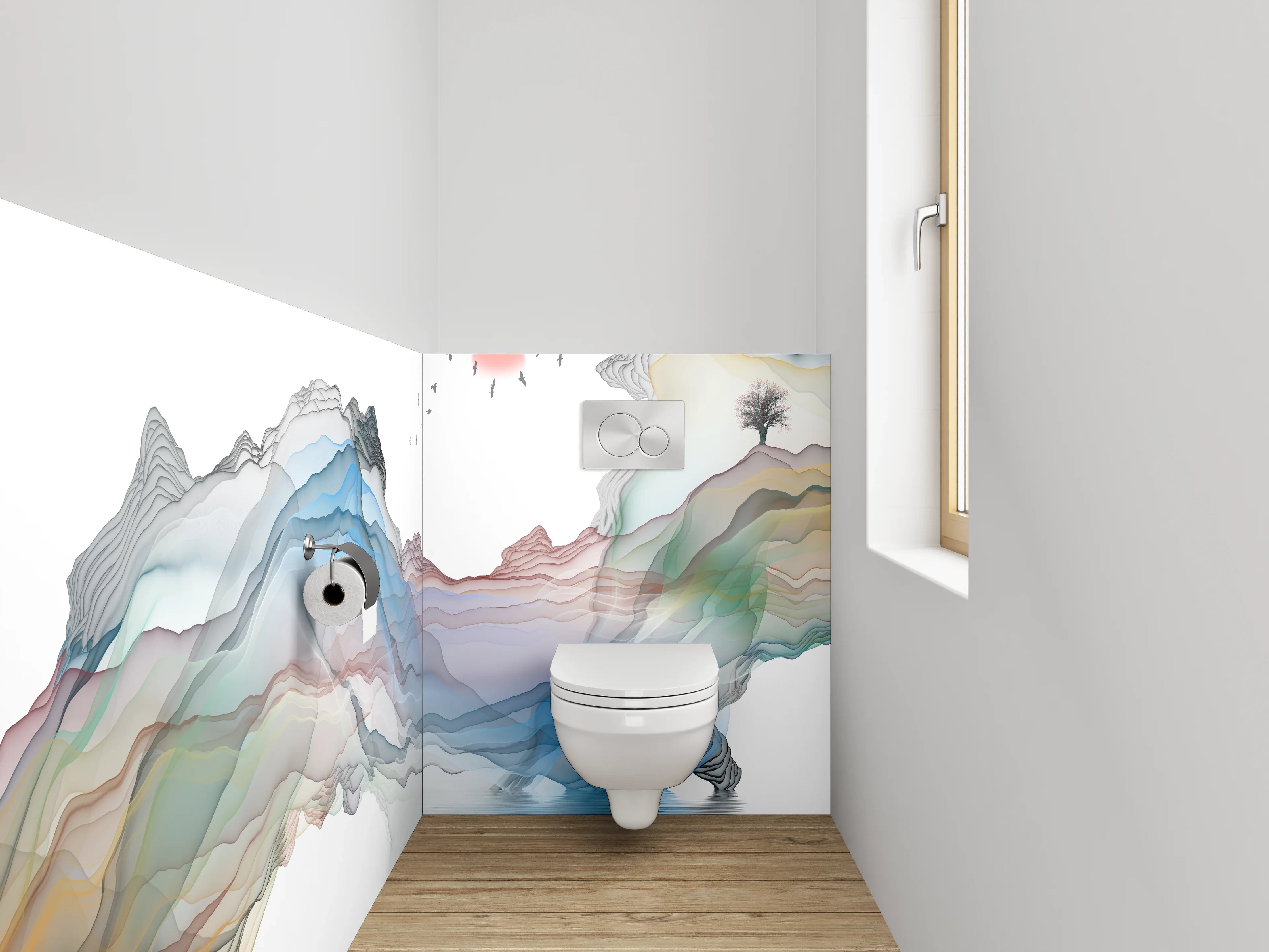WC-Rückwand - Abstrakte Landschaft Aquarell Spiegelung