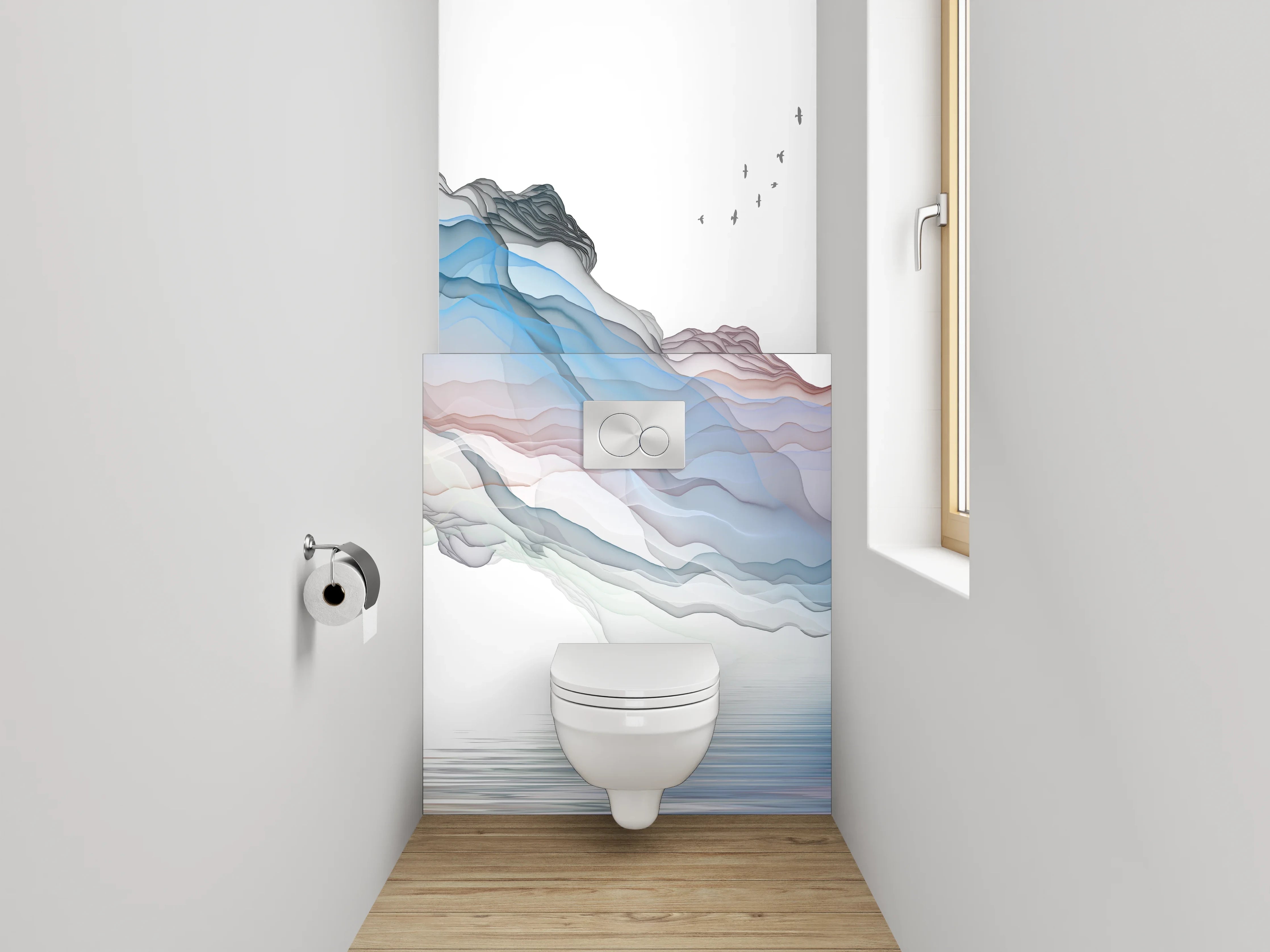 WC-Rückwand - Abstrakte Landschaft Aquarell Spiegelung