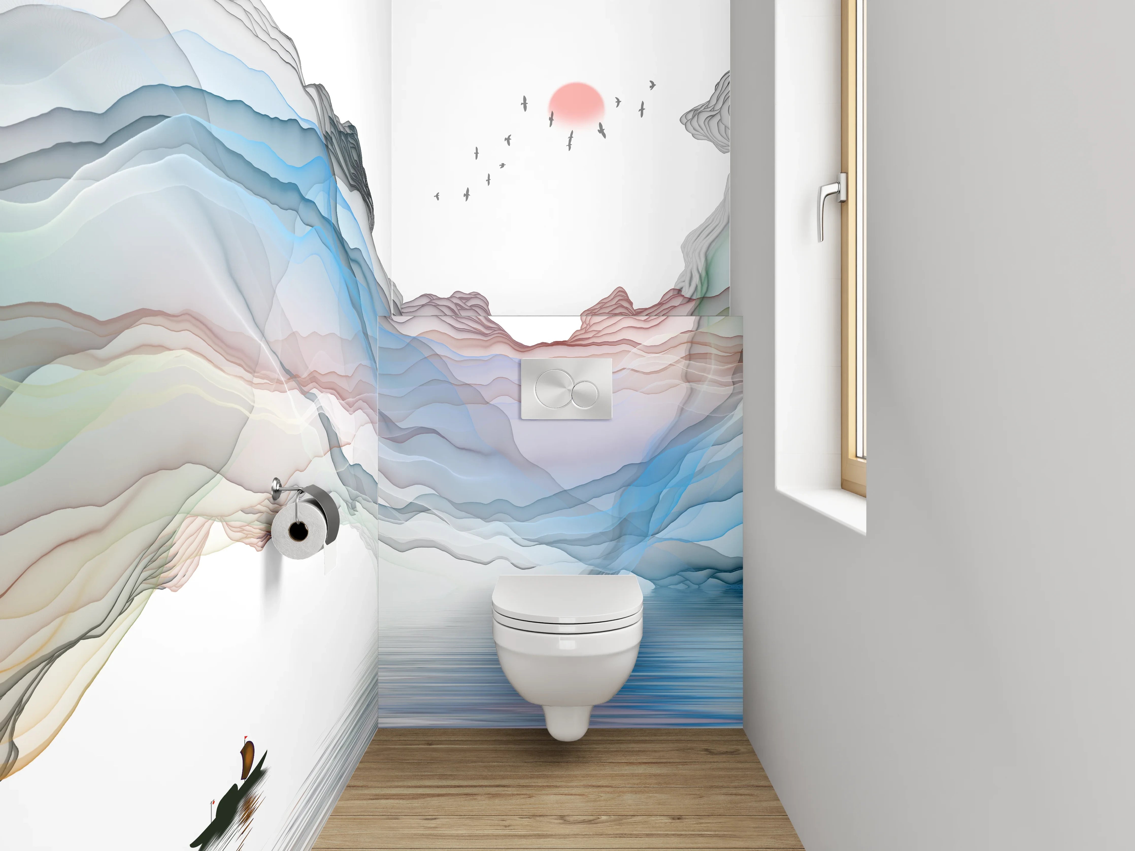 WC-Rückwand - Abstrakte Landschaft Aquarell Spiegelung