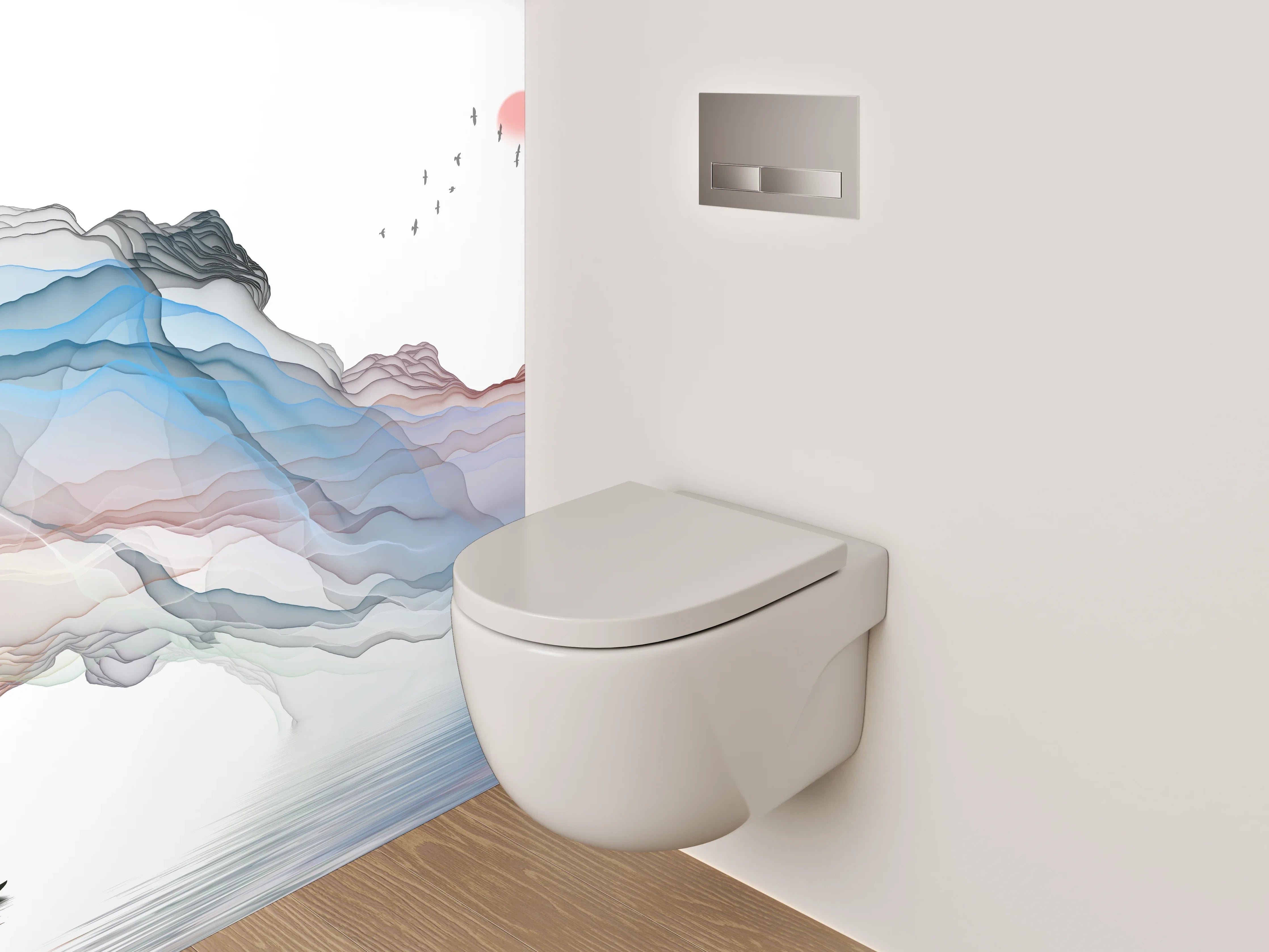 WC-Rückwand - Abstrakte Landschaft Aquarell Spiegelung