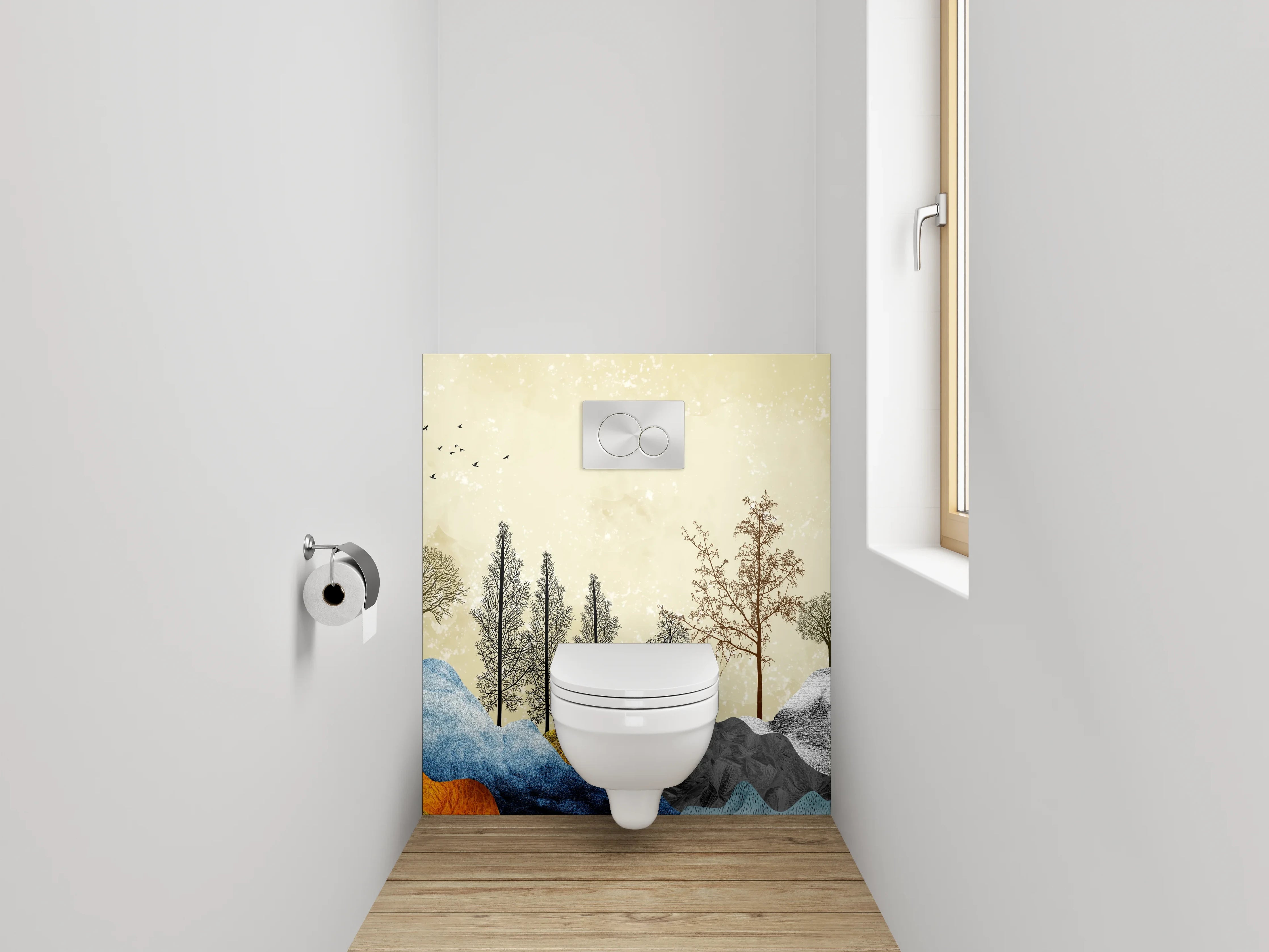 WC-Rückwand - Abstrakte Landschaft Bunte Wälder Berge