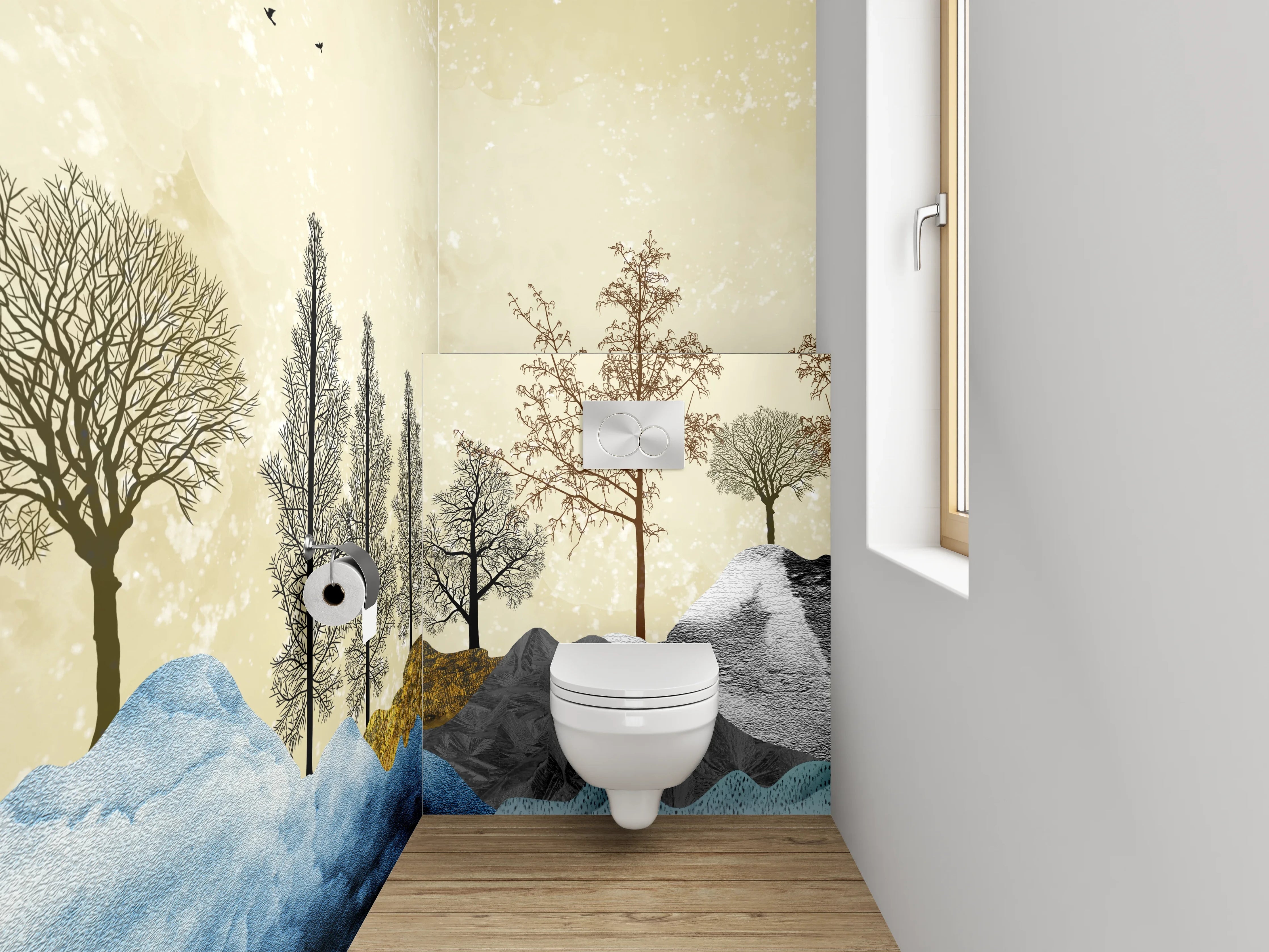WC-Rückwand - Abstrakte Landschaft Bunte Wälder Berge