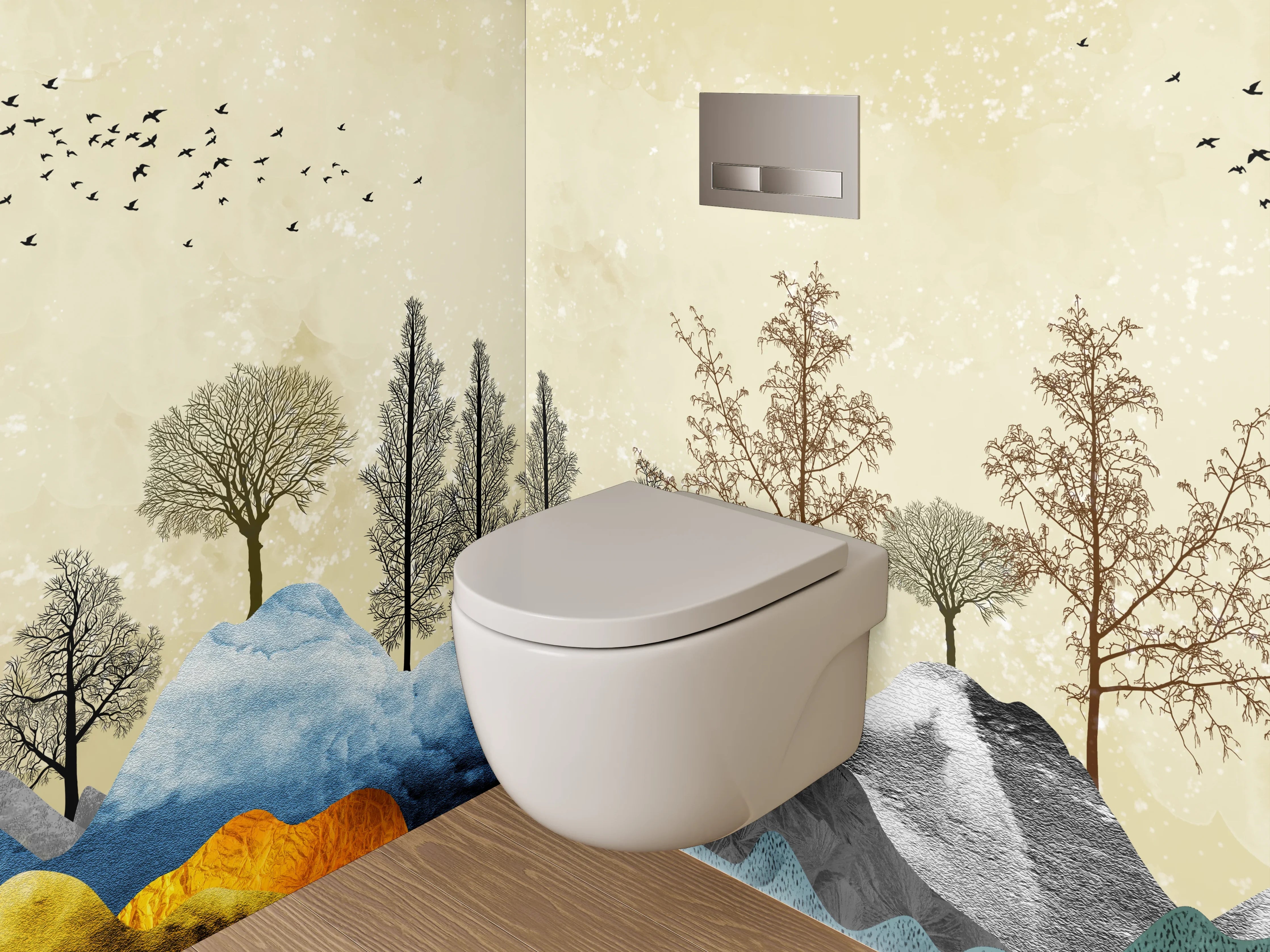 WC-Rückwand - Abstrakte Landschaft Bunte Wälder Berge