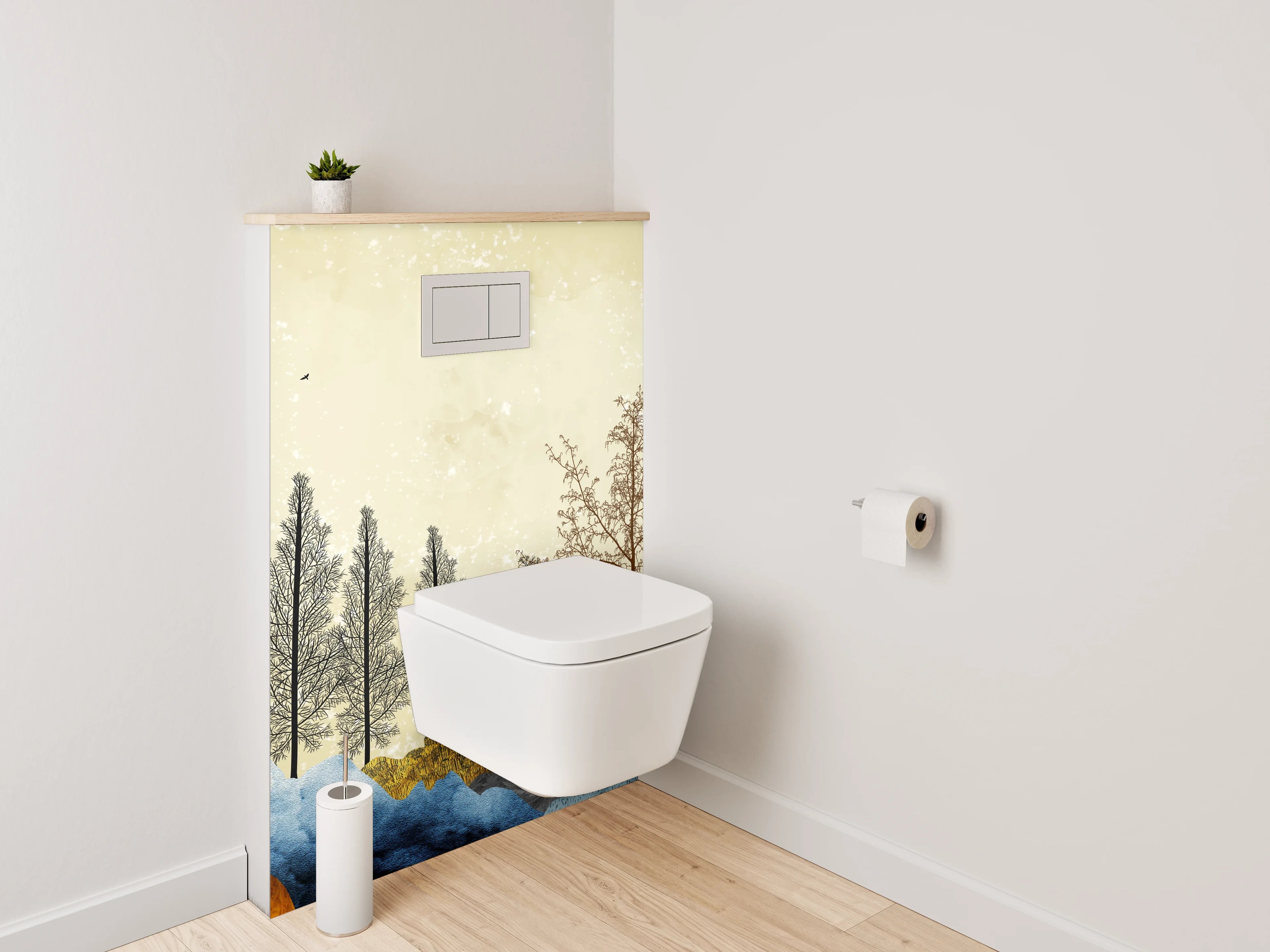 WC-Rückwand - Abstrakte Landschaft Bunte Wälder Berge