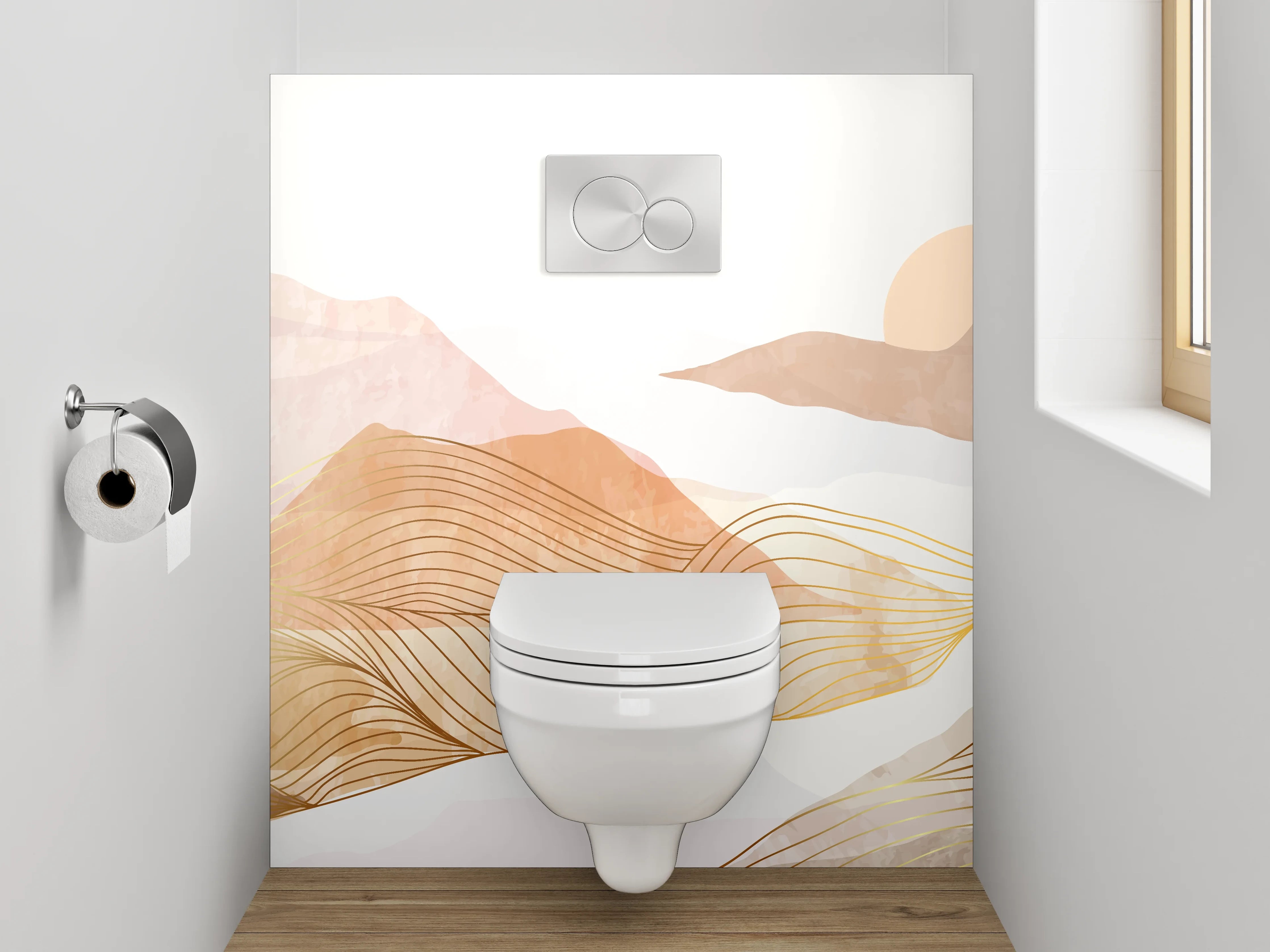 WC-Rückwand - Abstrakte Landschaft Lineart Pastell Braun