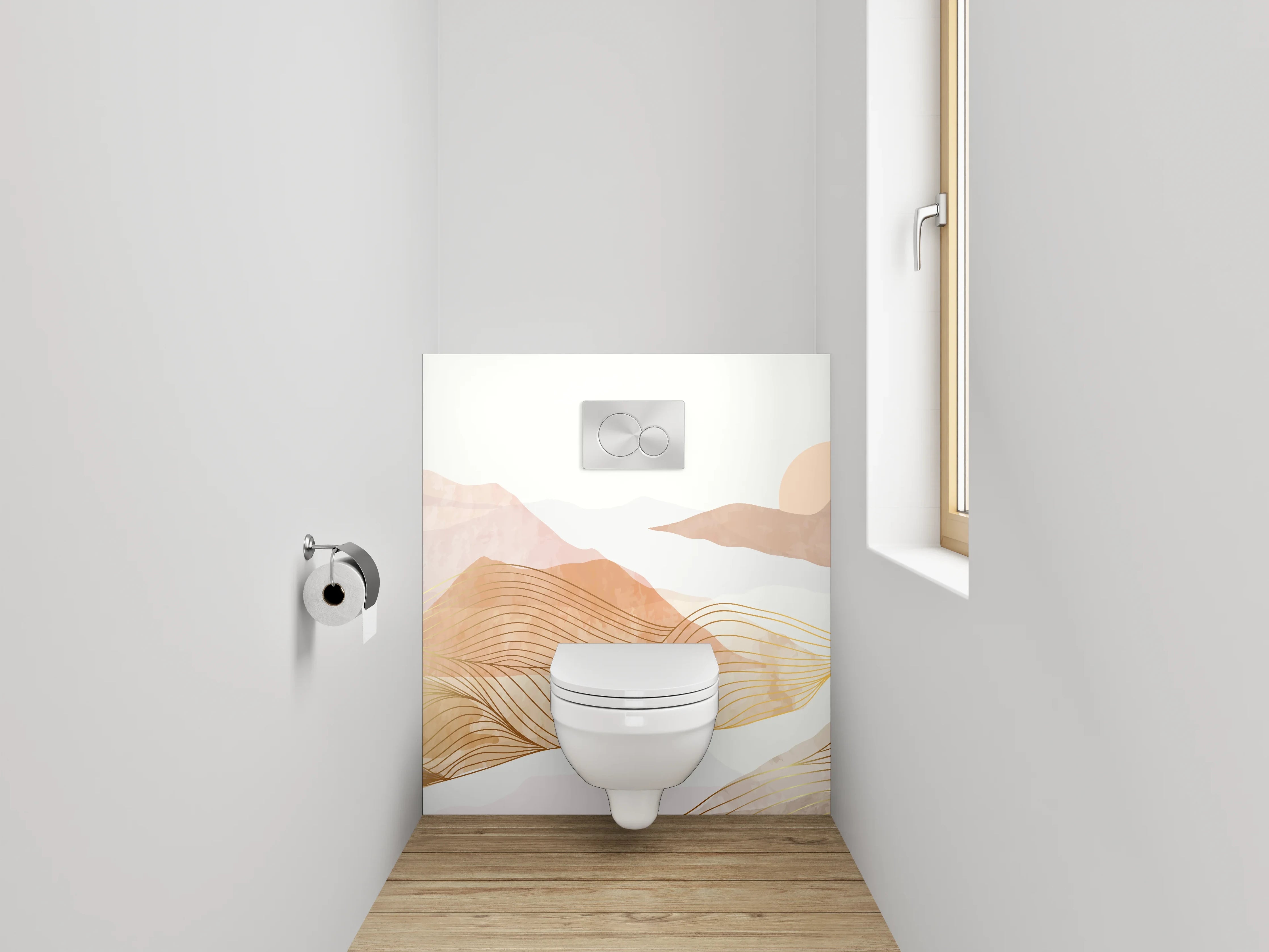 WC-Rückwand - Abstrakte Landschaft Lineart Pastell Braun