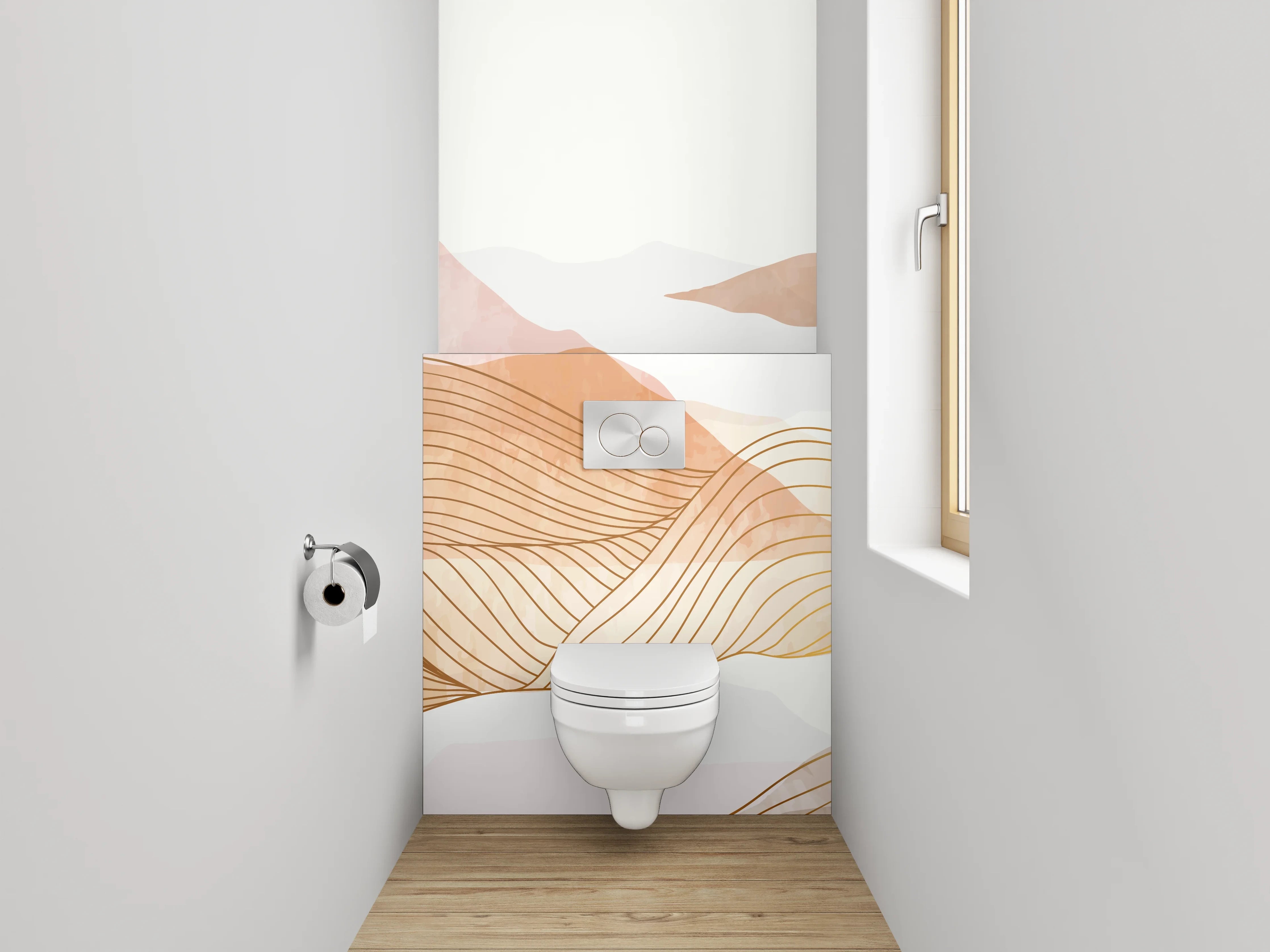 WC-Rückwand - Abstrakte Landschaft Lineart Pastell Braun