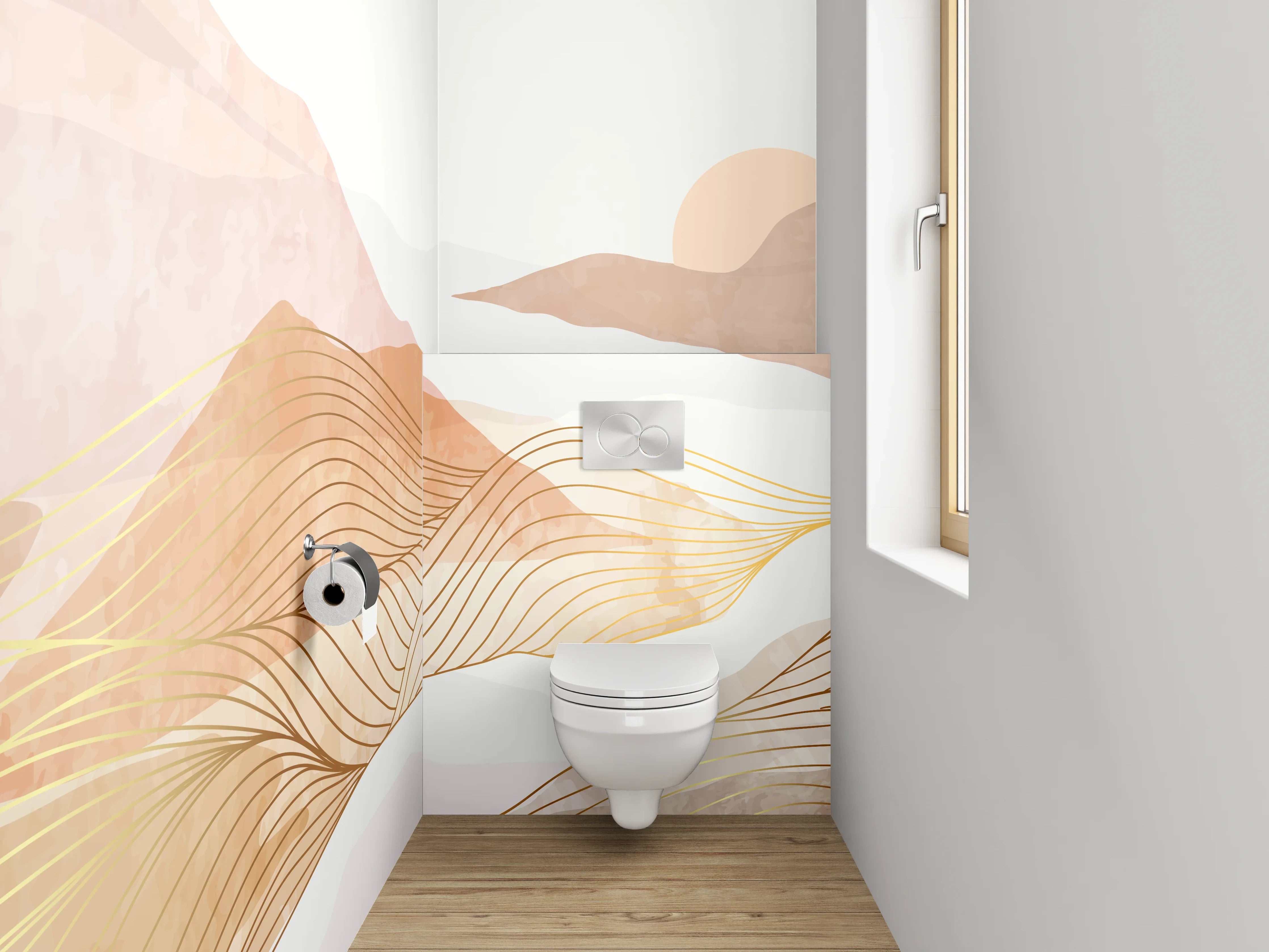 WC-Rückwand - Abstrakte Landschaft Lineart Pastell Braun