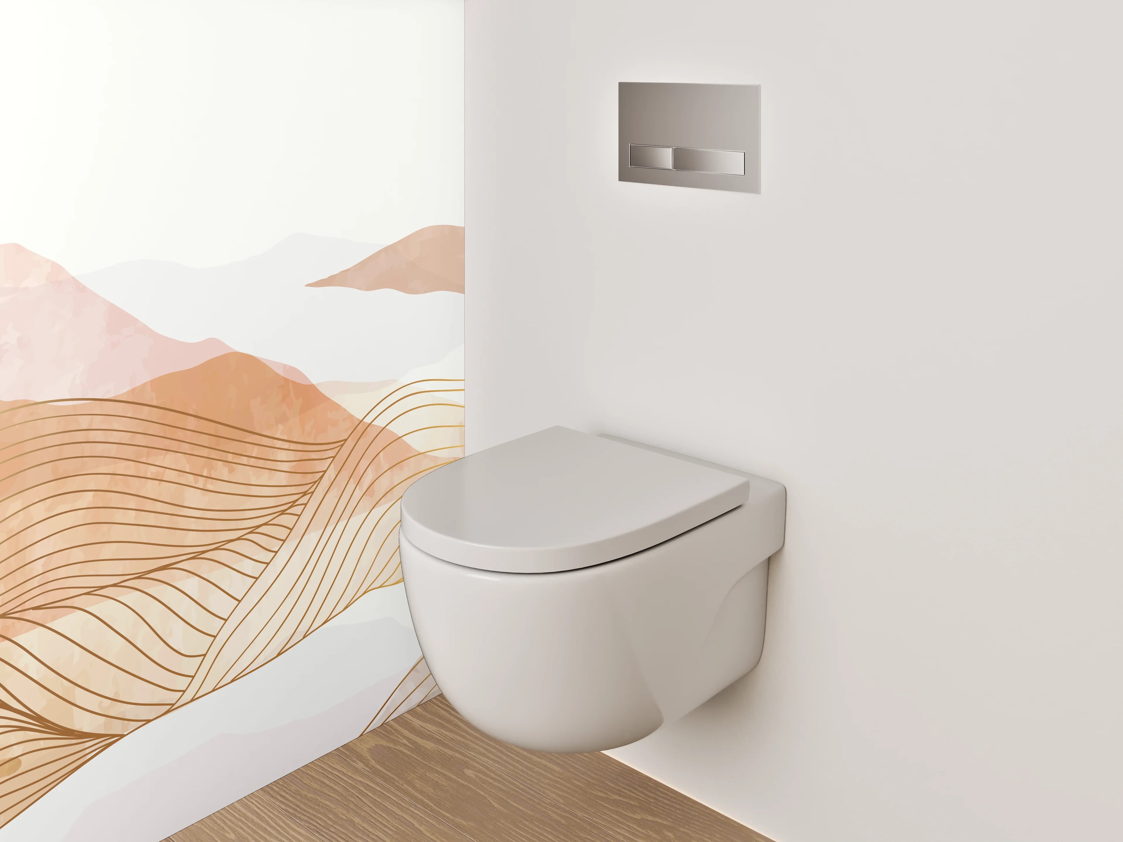WC-Rückwand - Abstrakte Landschaft Lineart Pastell Braun