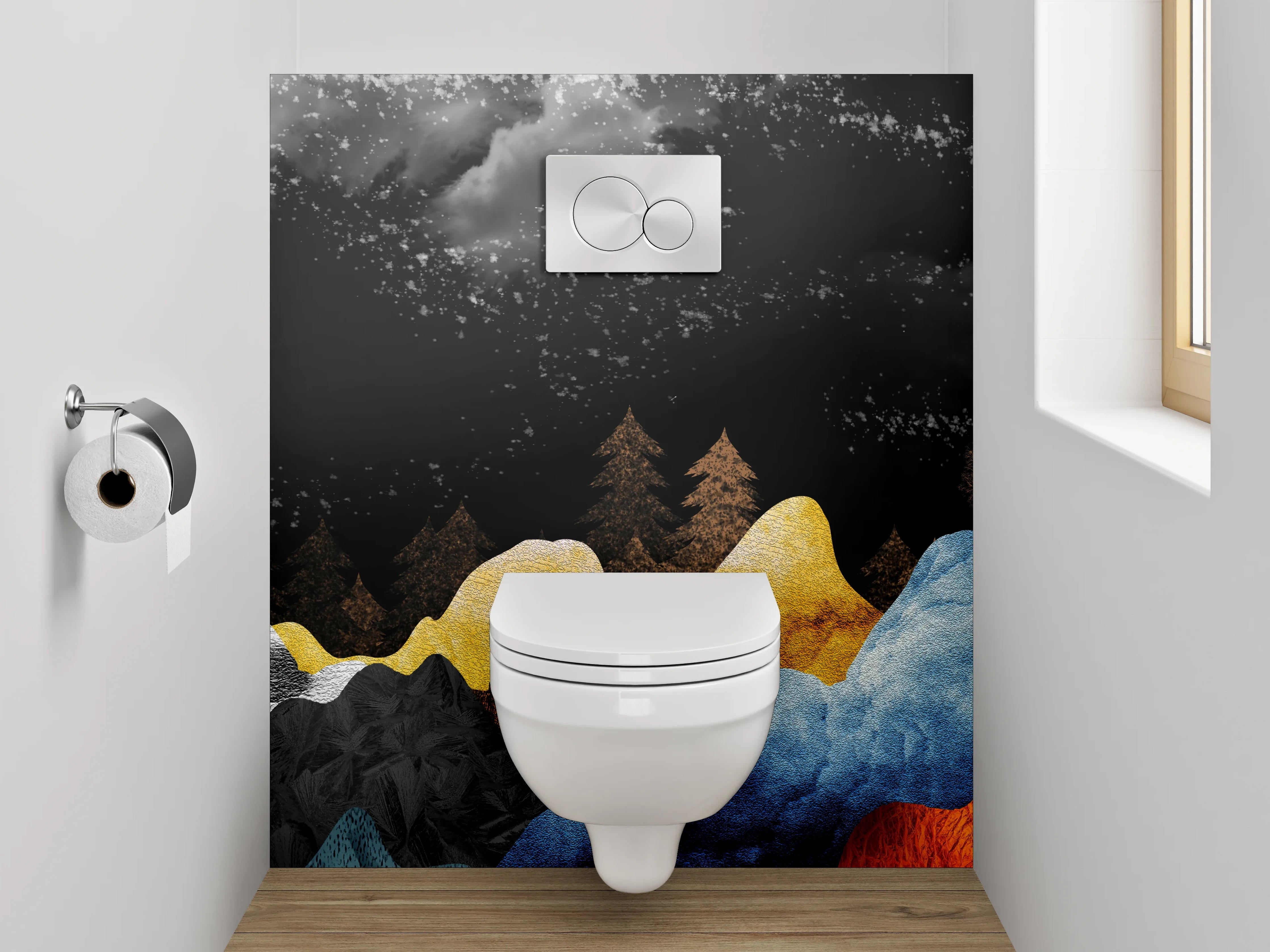 WC-Rückwand - Abstrakte Landschaft Sonnenuntergang Berge