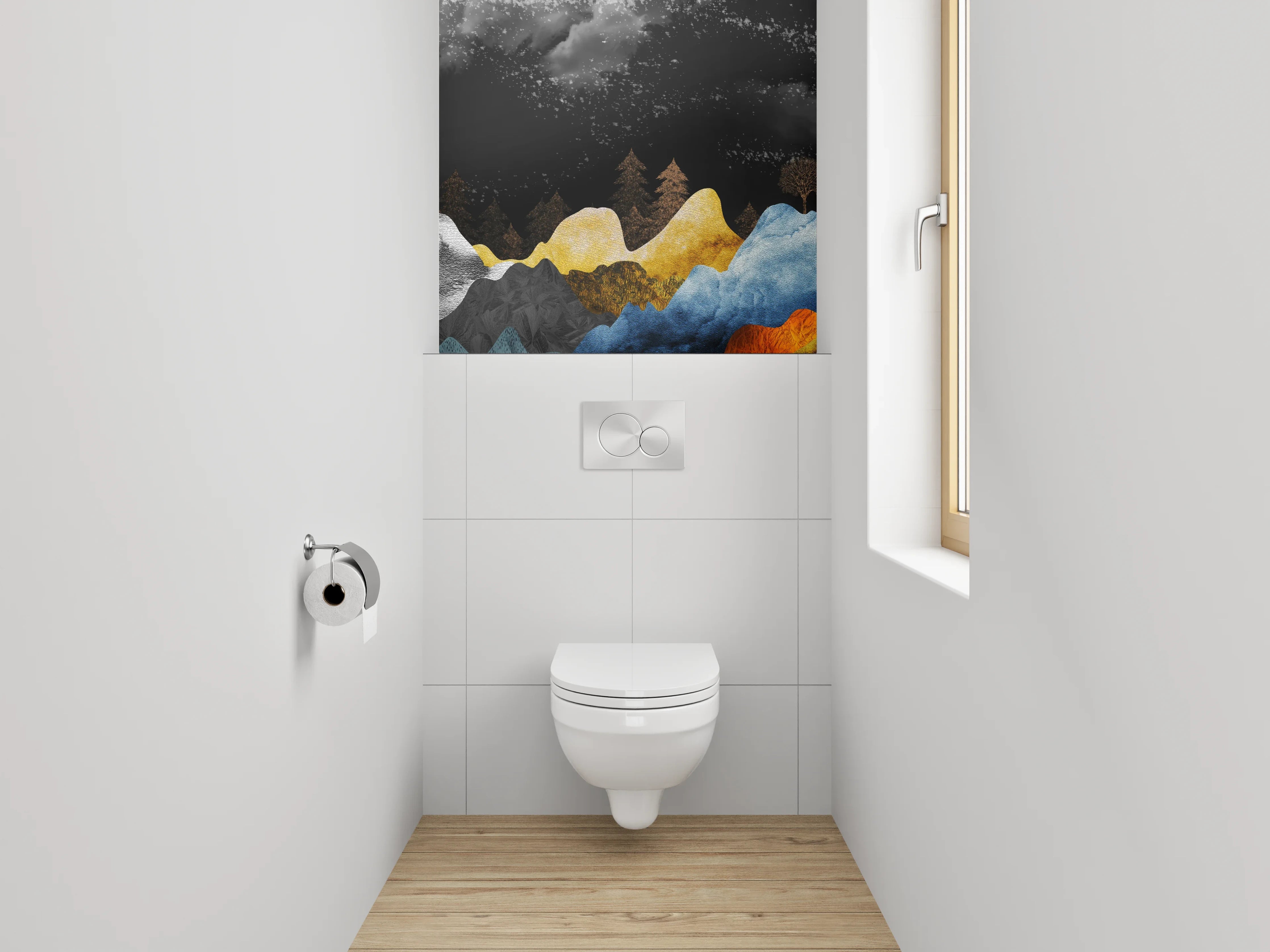 WC-Rückwand - Abstrakte Landschaft Sonnenuntergang Berge