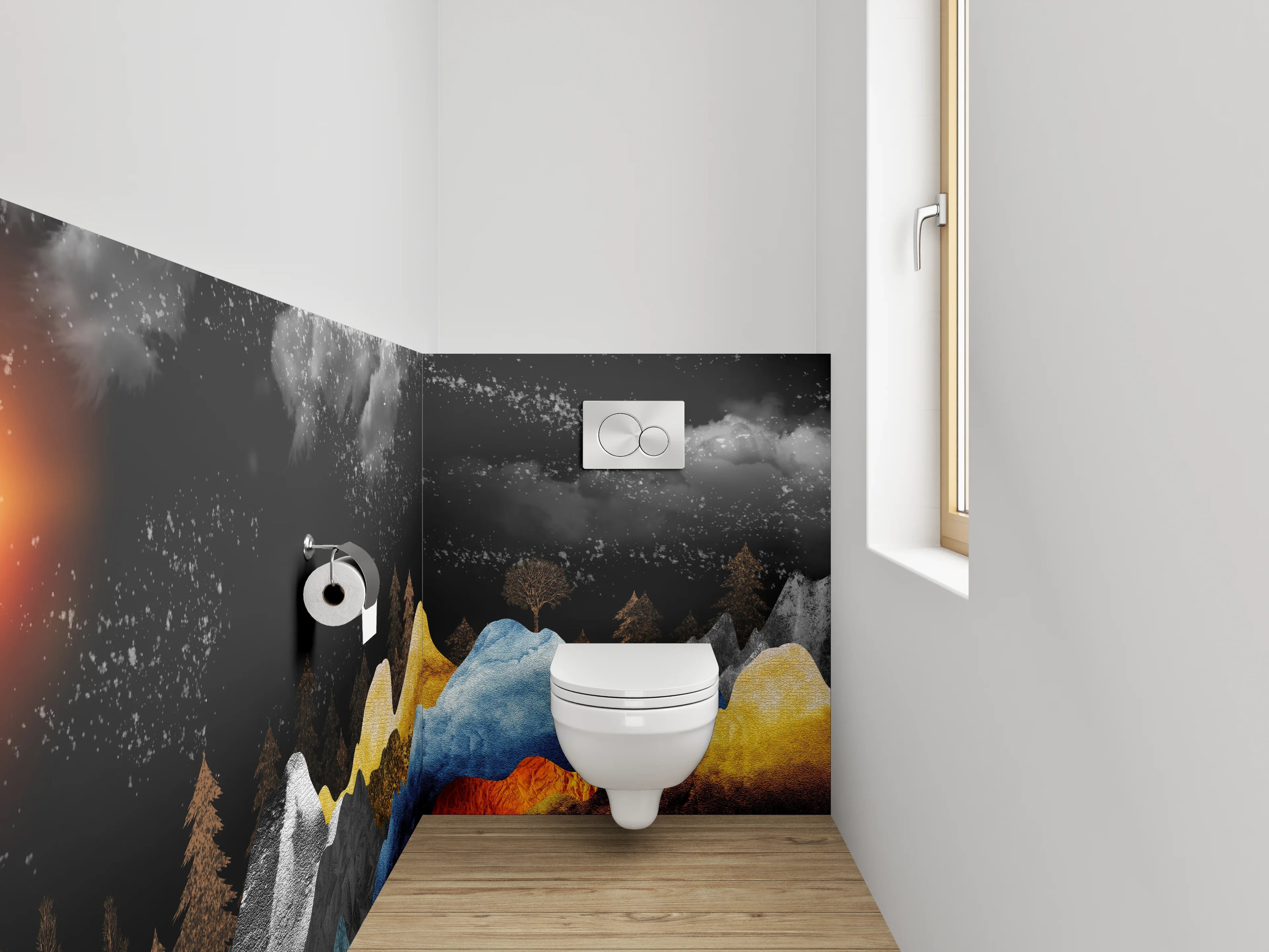 WC-Rückwand - Abstrakte Landschaft Sonnenuntergang Berge