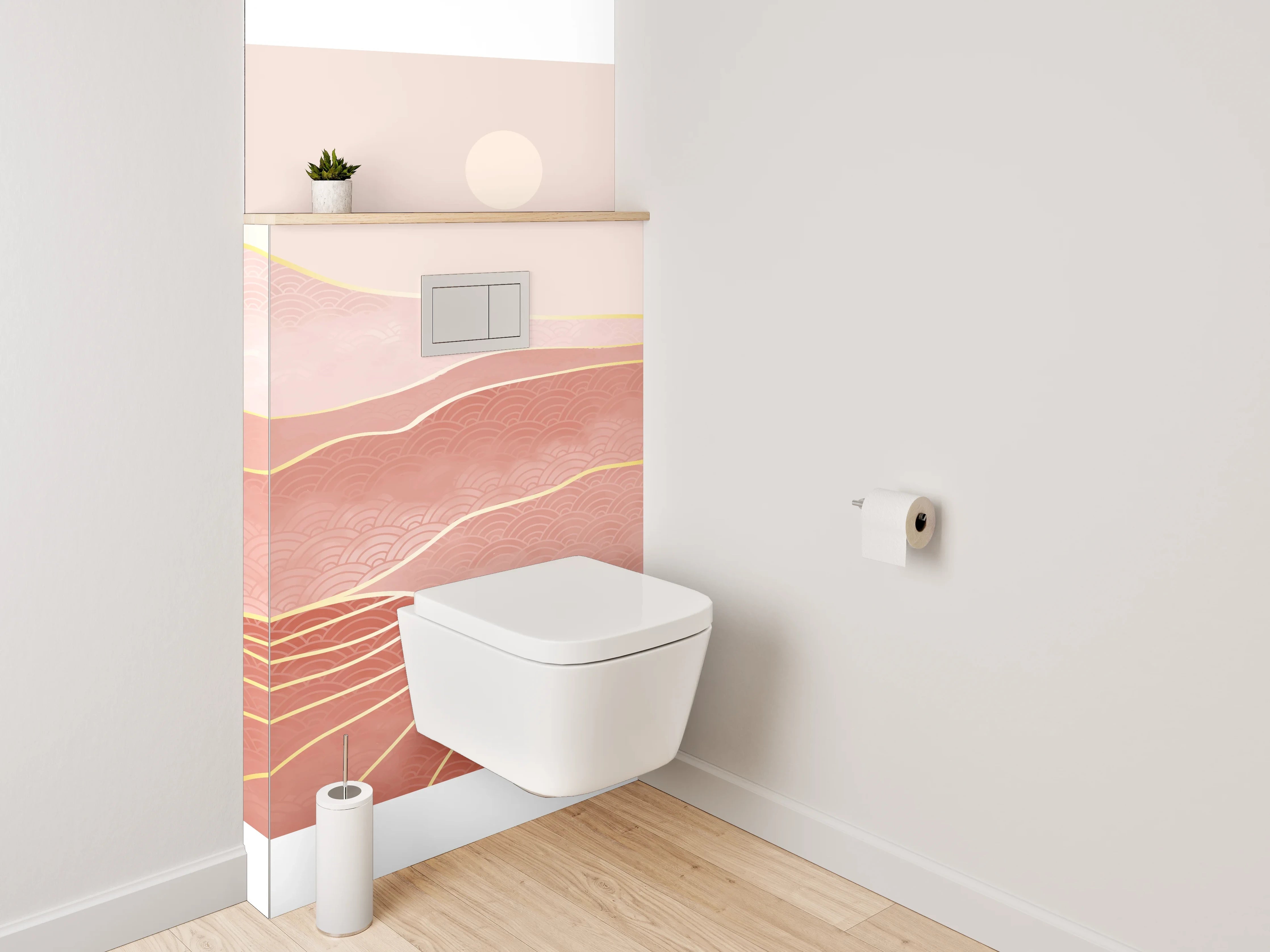 WC-Rückwand - Abstrakte Landschaft in Rosa und Gold