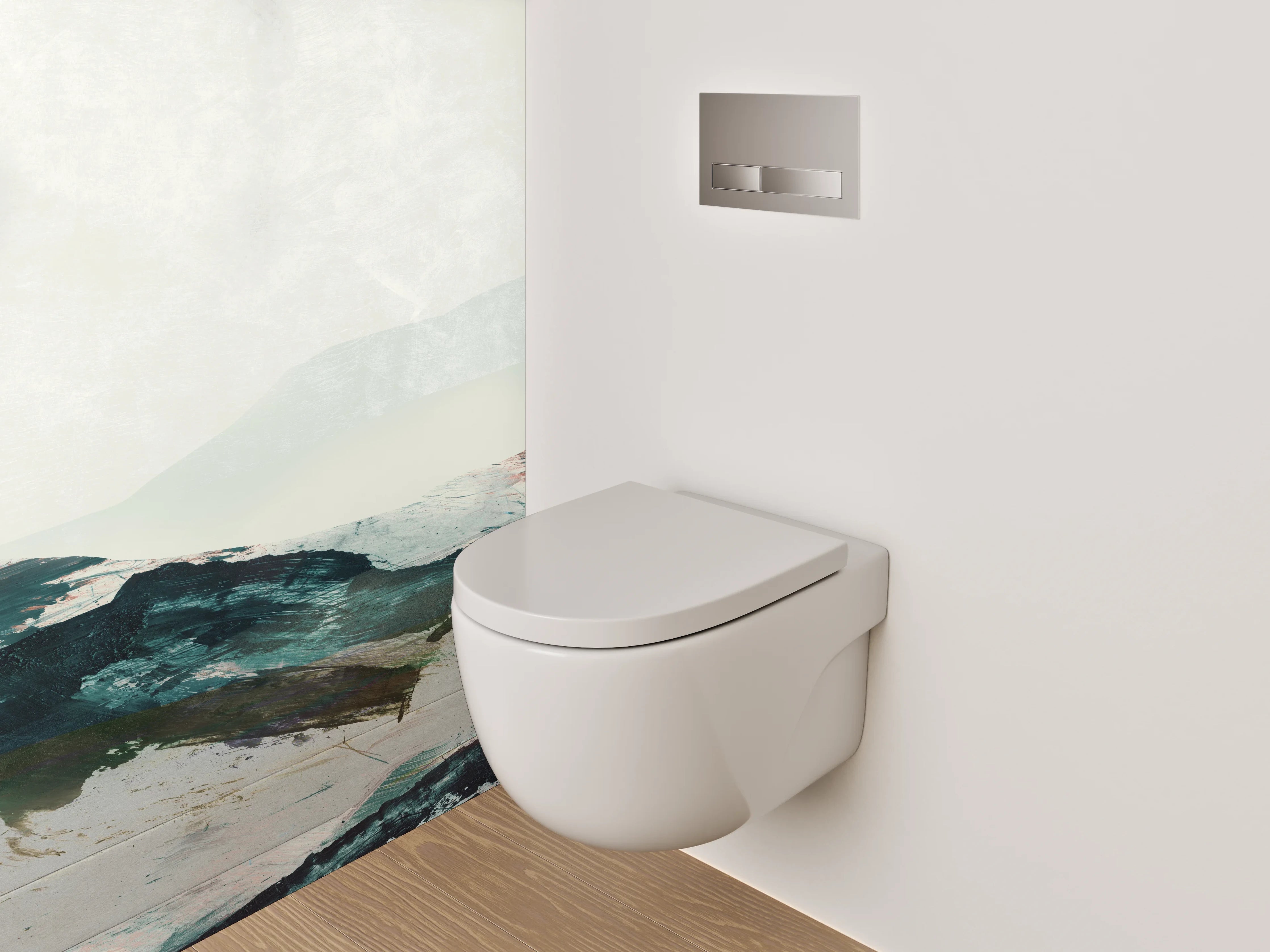 WC-Rückwand - Abstrakte Landschaft in Weiß und Blau
