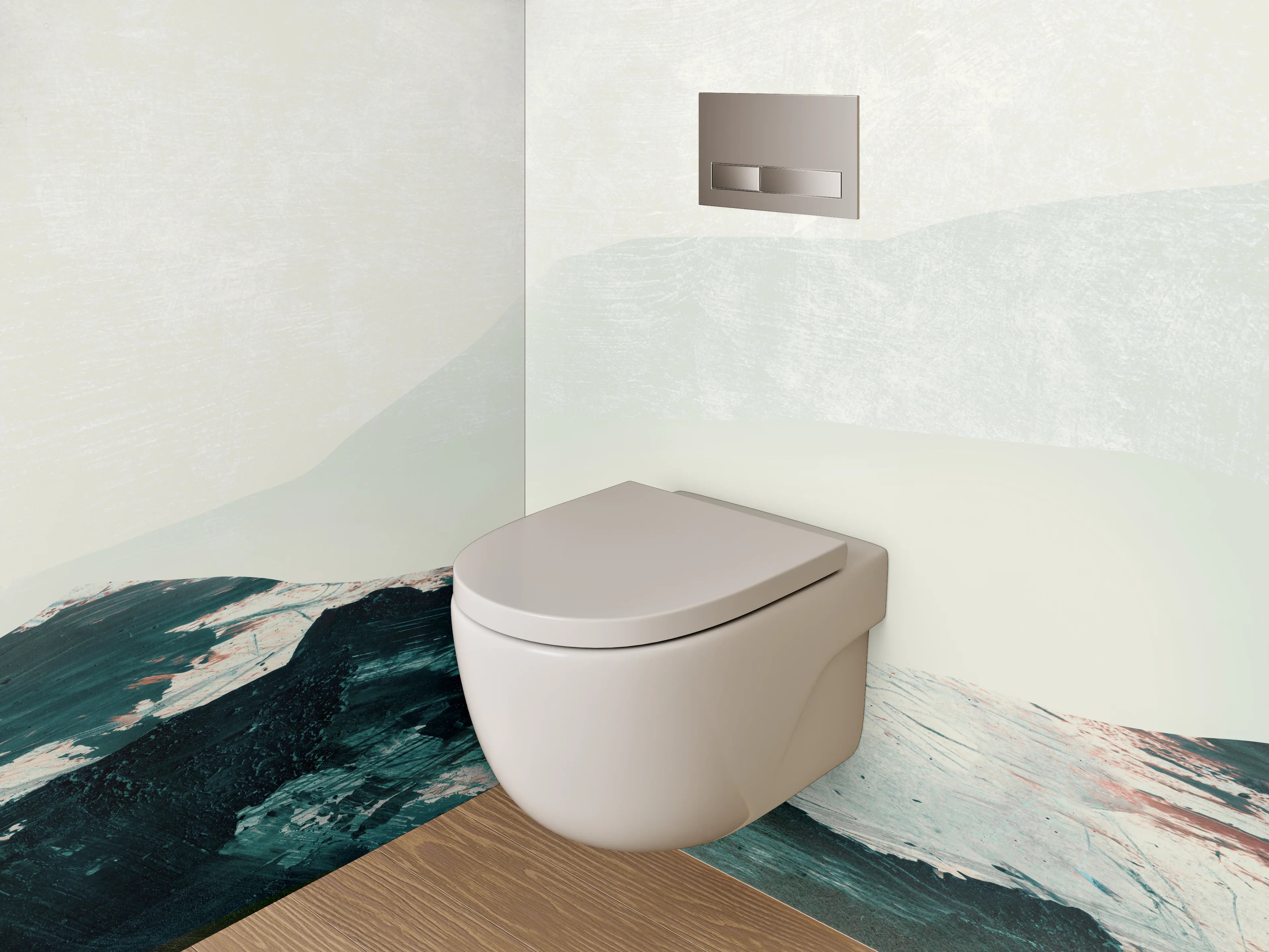 WC-Rückwand - Abstrakte Landschaft in Weiß und Blau
