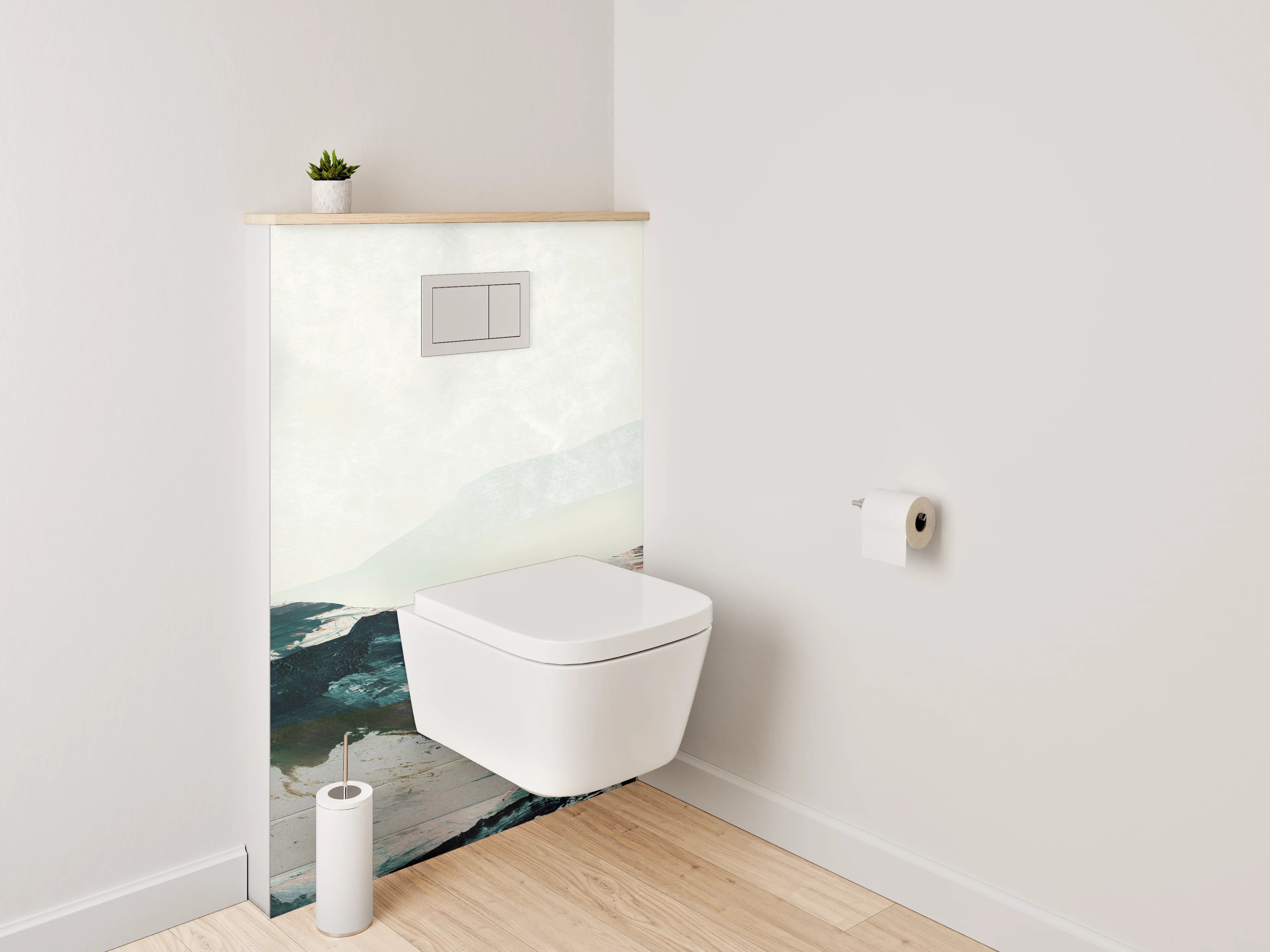 WC-Rückwand - Abstrakte Landschaft in Weiß und Blau
