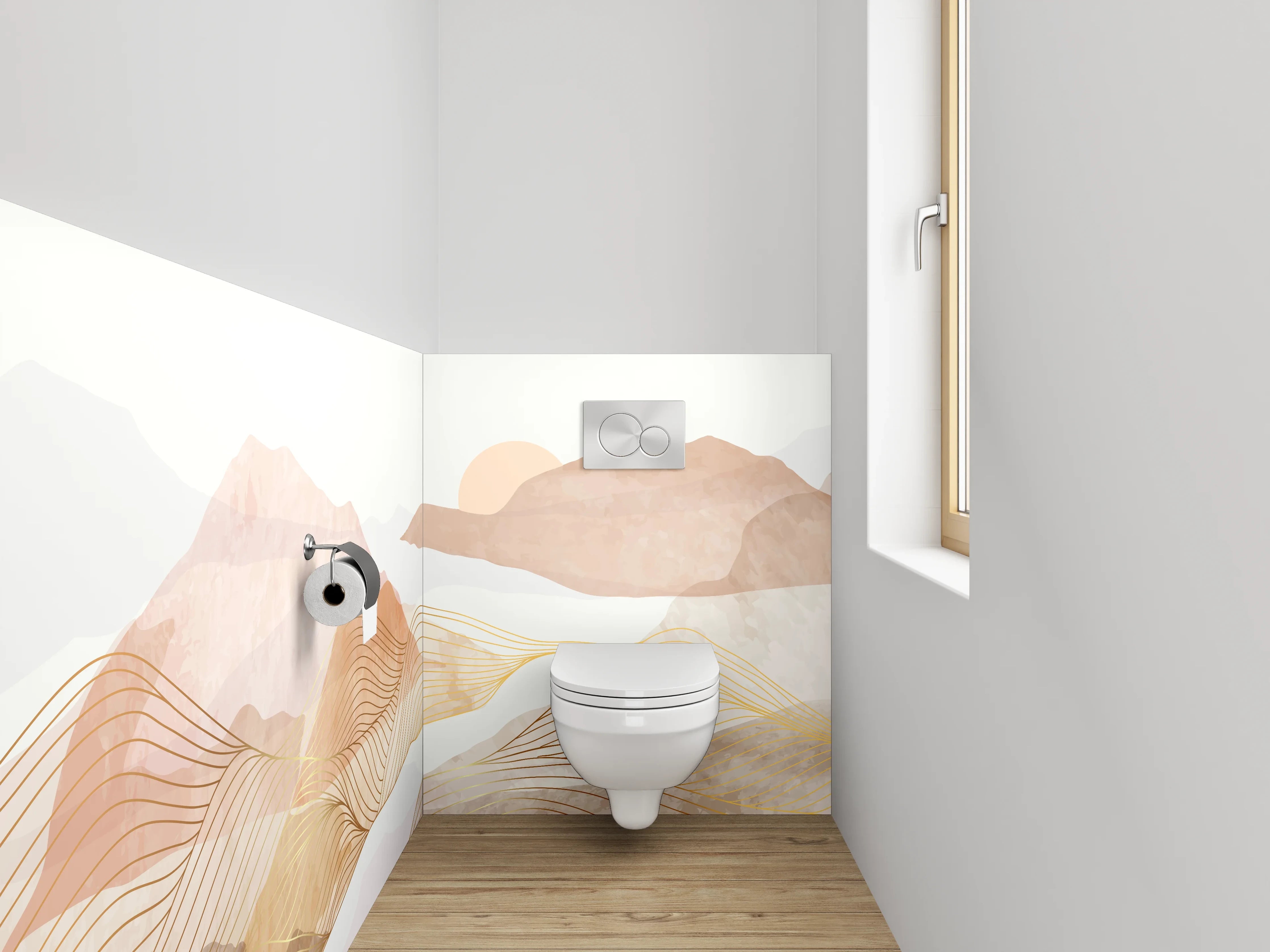 WC-Rückwand - Abstrakte Landschaft in sanften Erdtönen