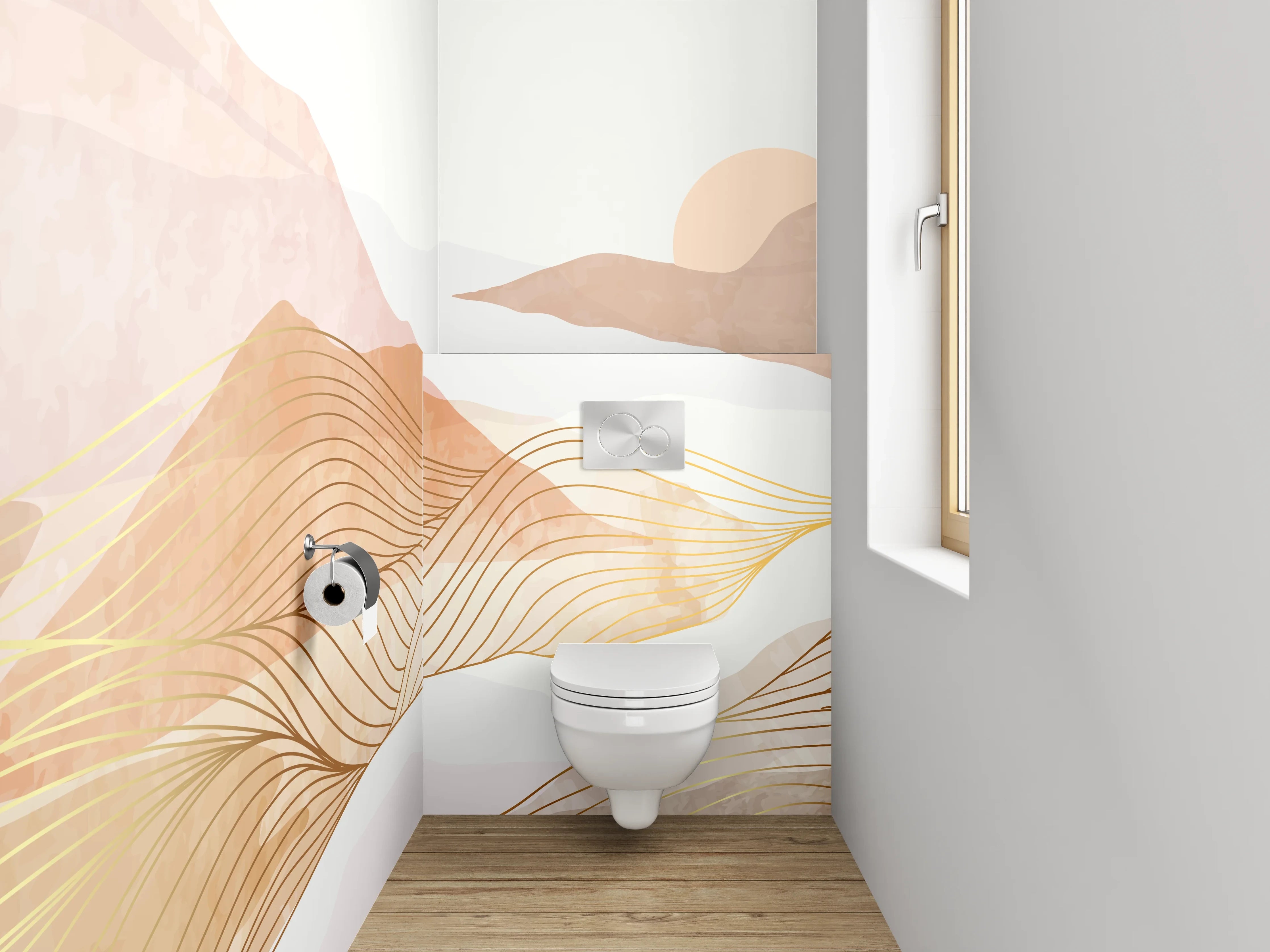 WC-Rückwand - Abstrakte Landschaft in sanften Erdtönen