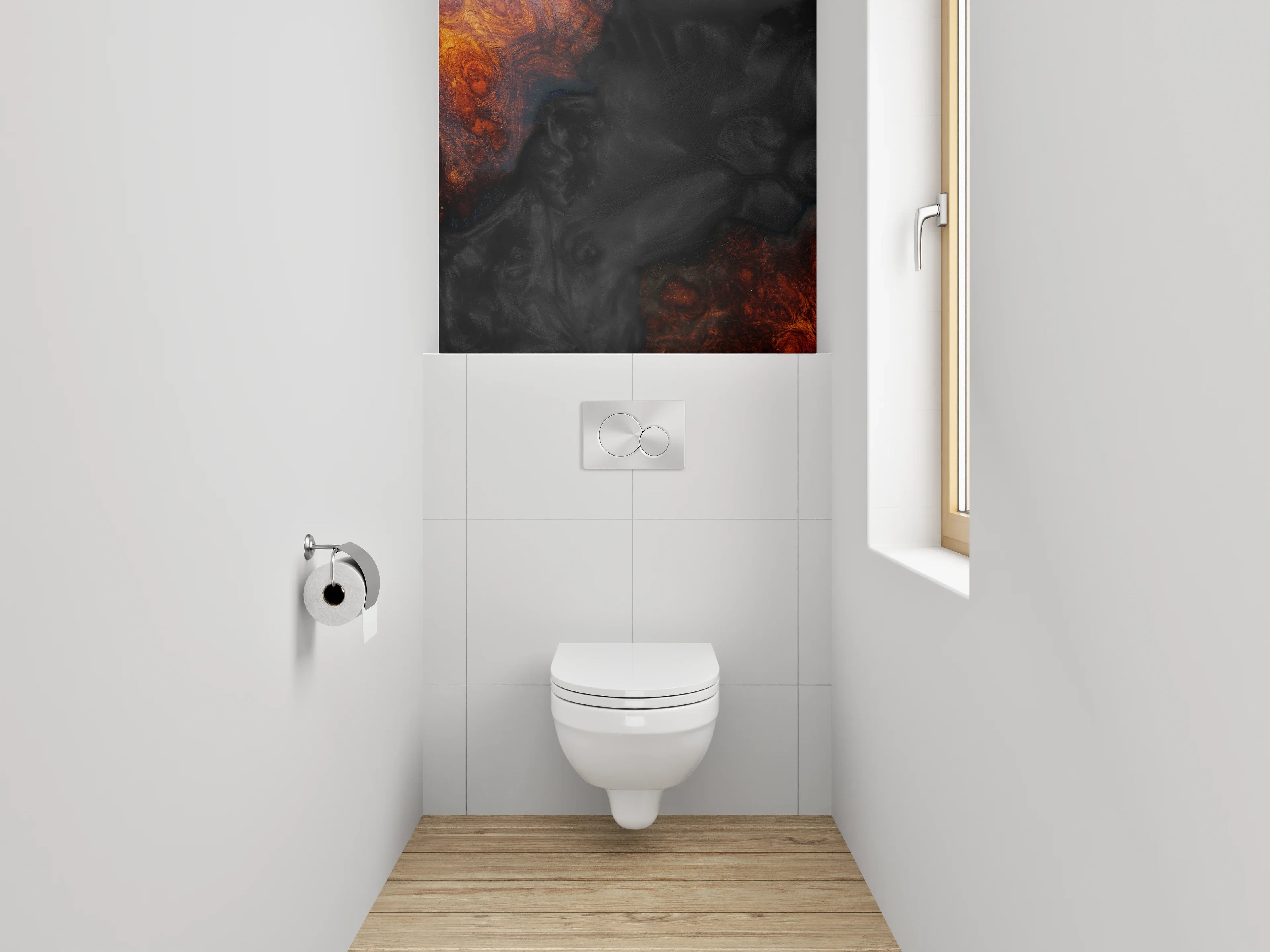 WC-Rückwand - Abstrakte Lava-Textur in Schwarz und Orange