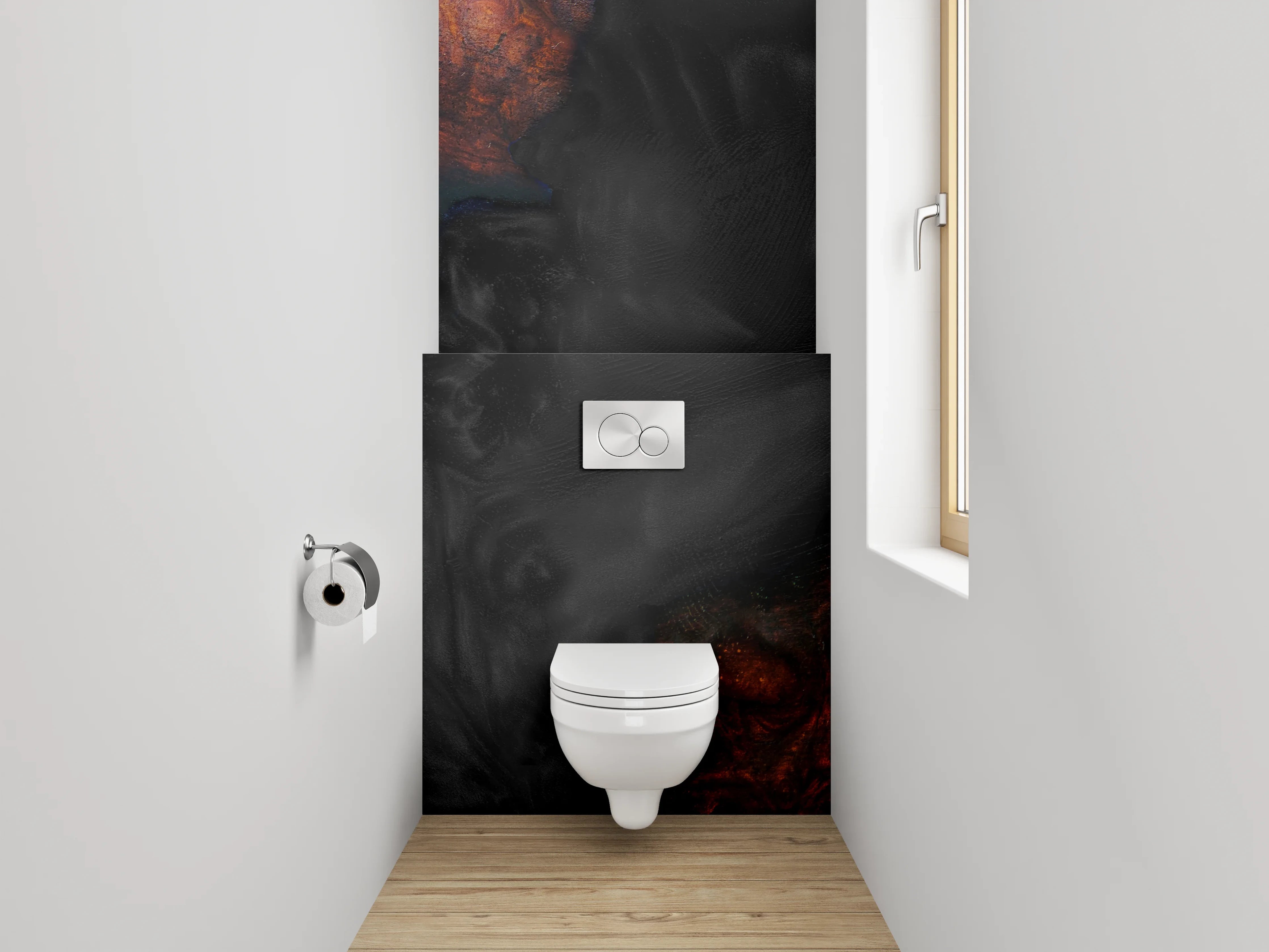 WC-Rückwand - Abstrakte Lava-Textur in Schwarz und Orange