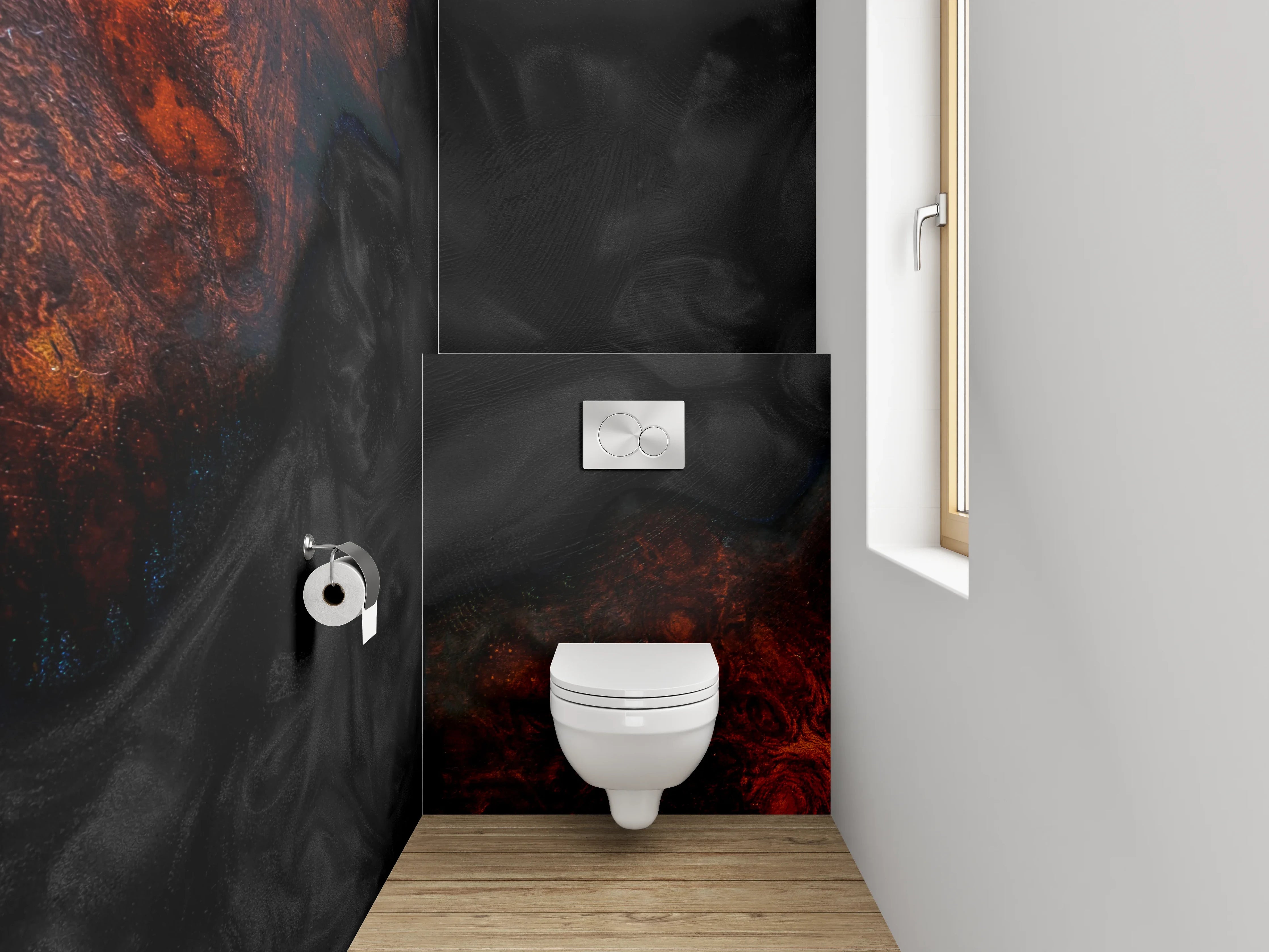 WC-Rückwand - Abstrakte Lava-Textur in Schwarz und Orange