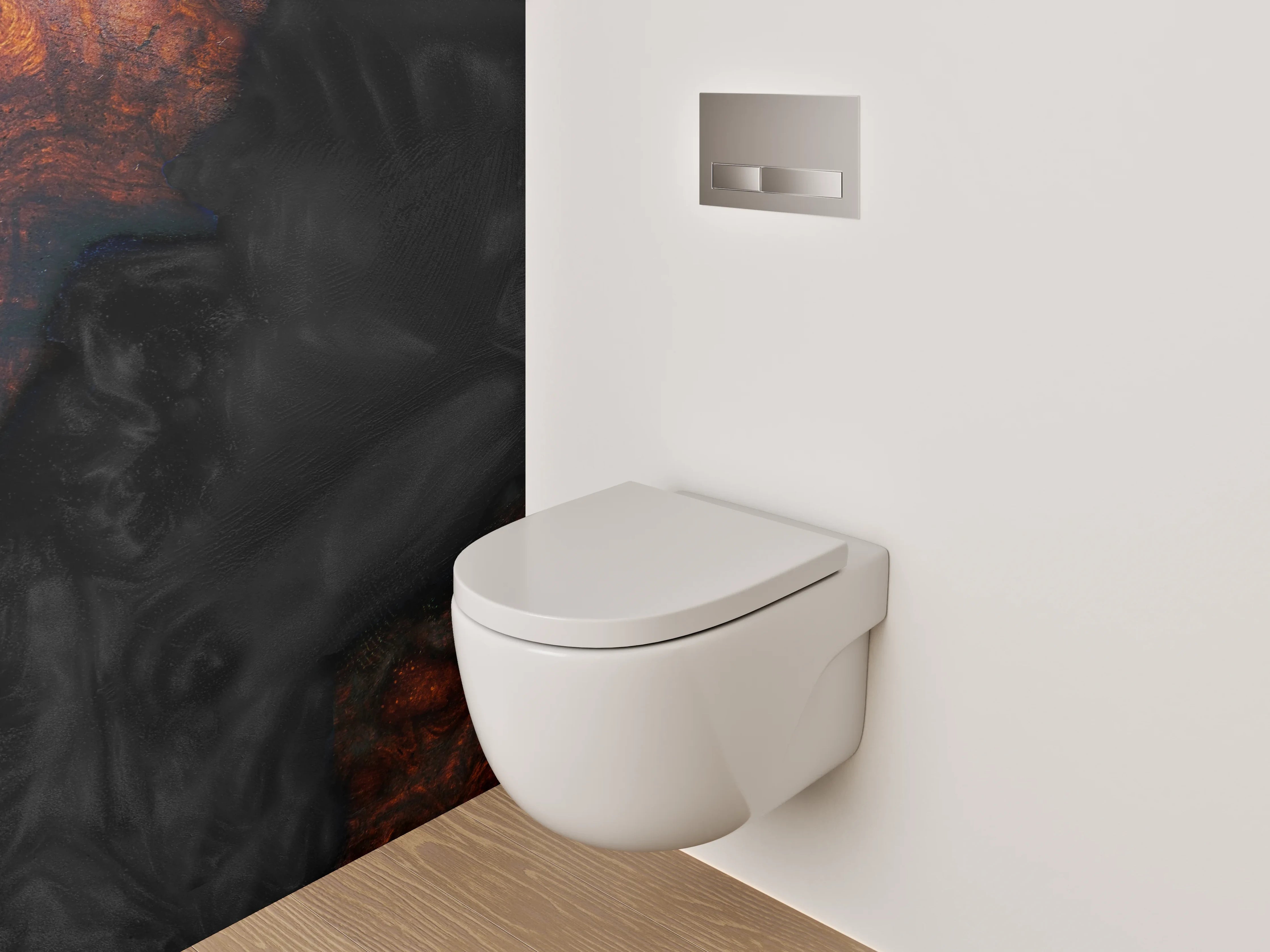 WC-Rückwand - Abstrakte Lava-Textur in Schwarz und Orange