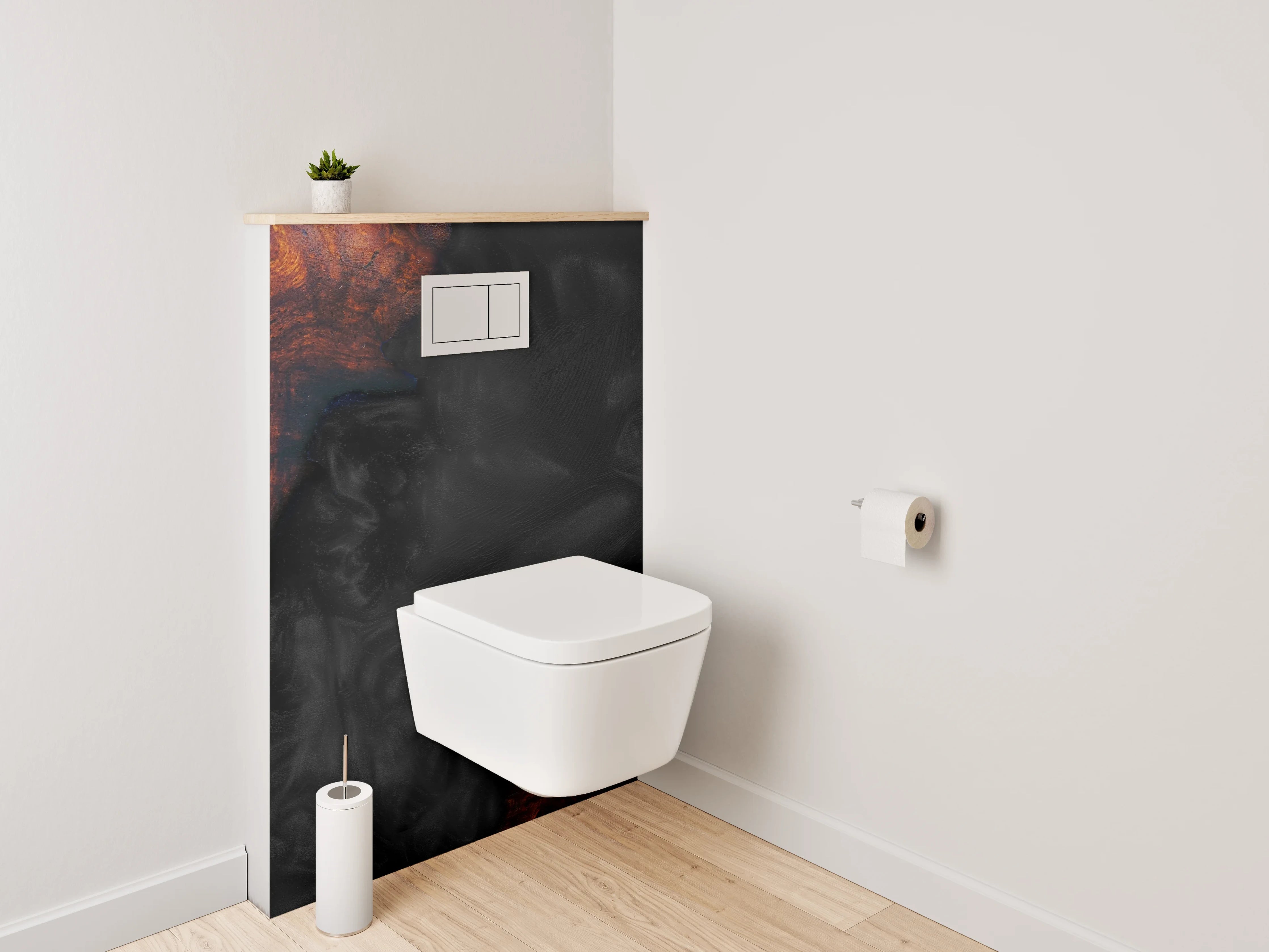 WC-Rückwand - Abstrakte Lava-Textur in Schwarz und Orange