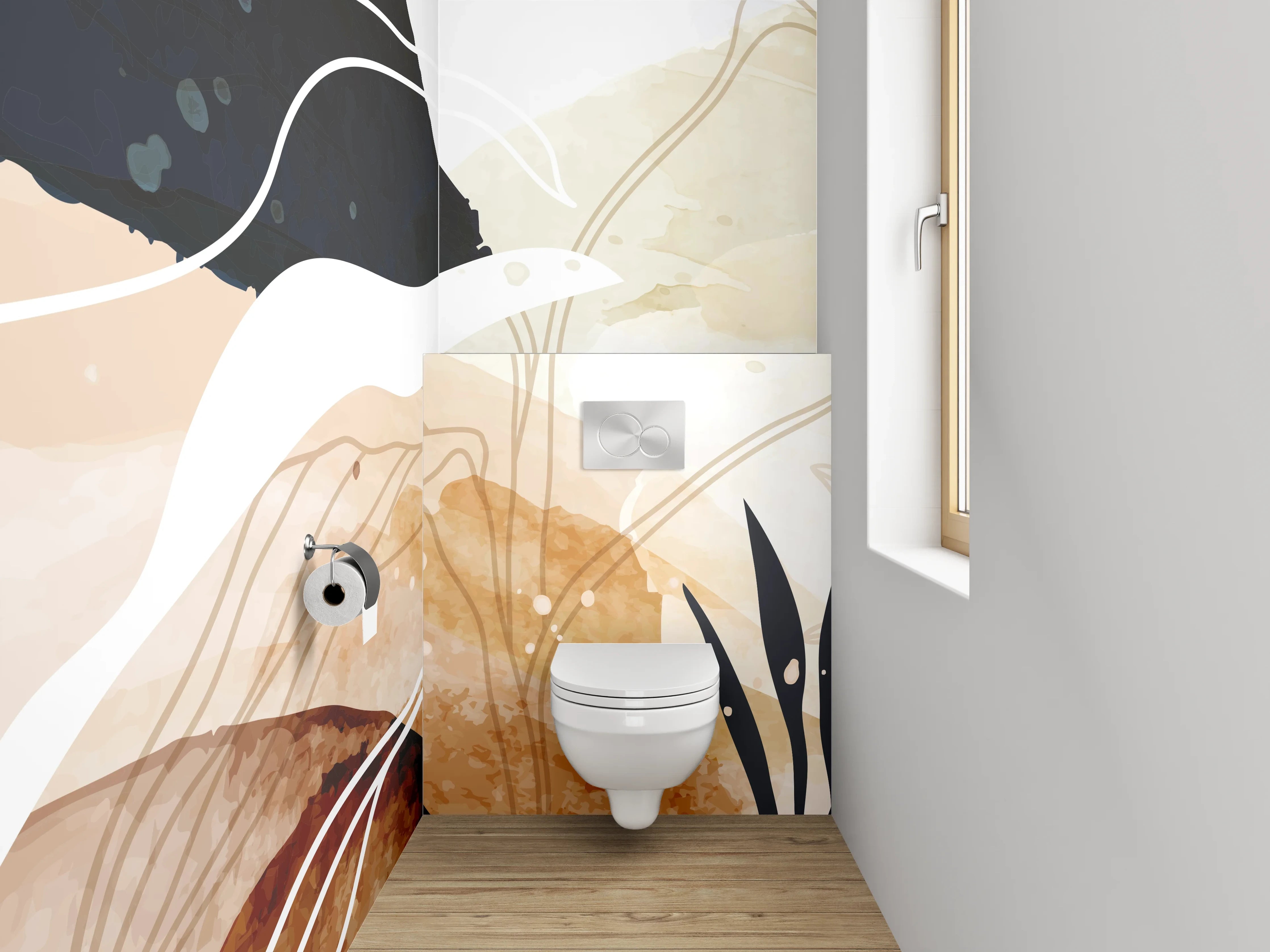 WC-Rückwand - Abstrakte Lineart Aquarell Naturtöne