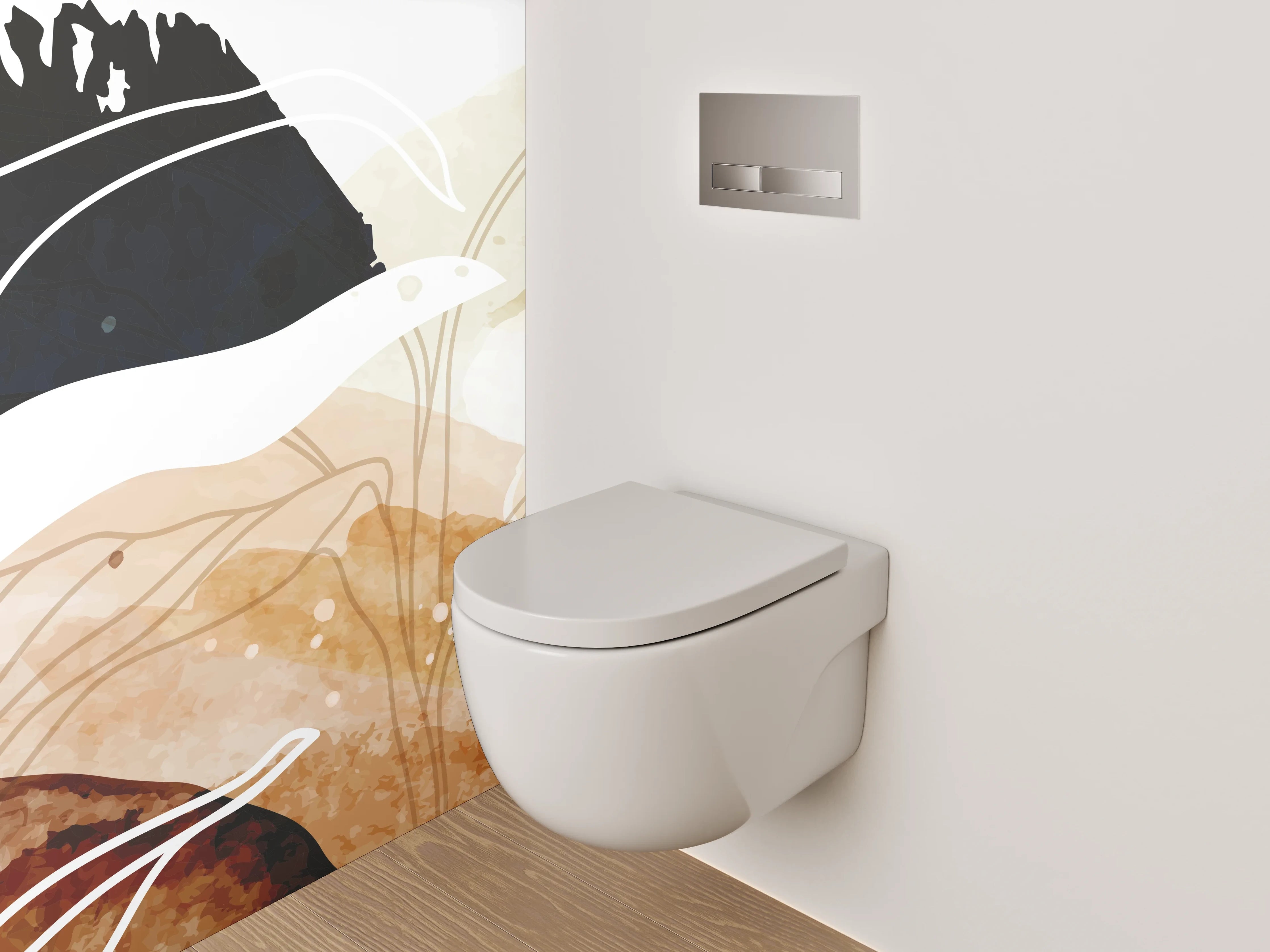 WC-Rückwand - Abstrakte Lineart Aquarell Naturtöne