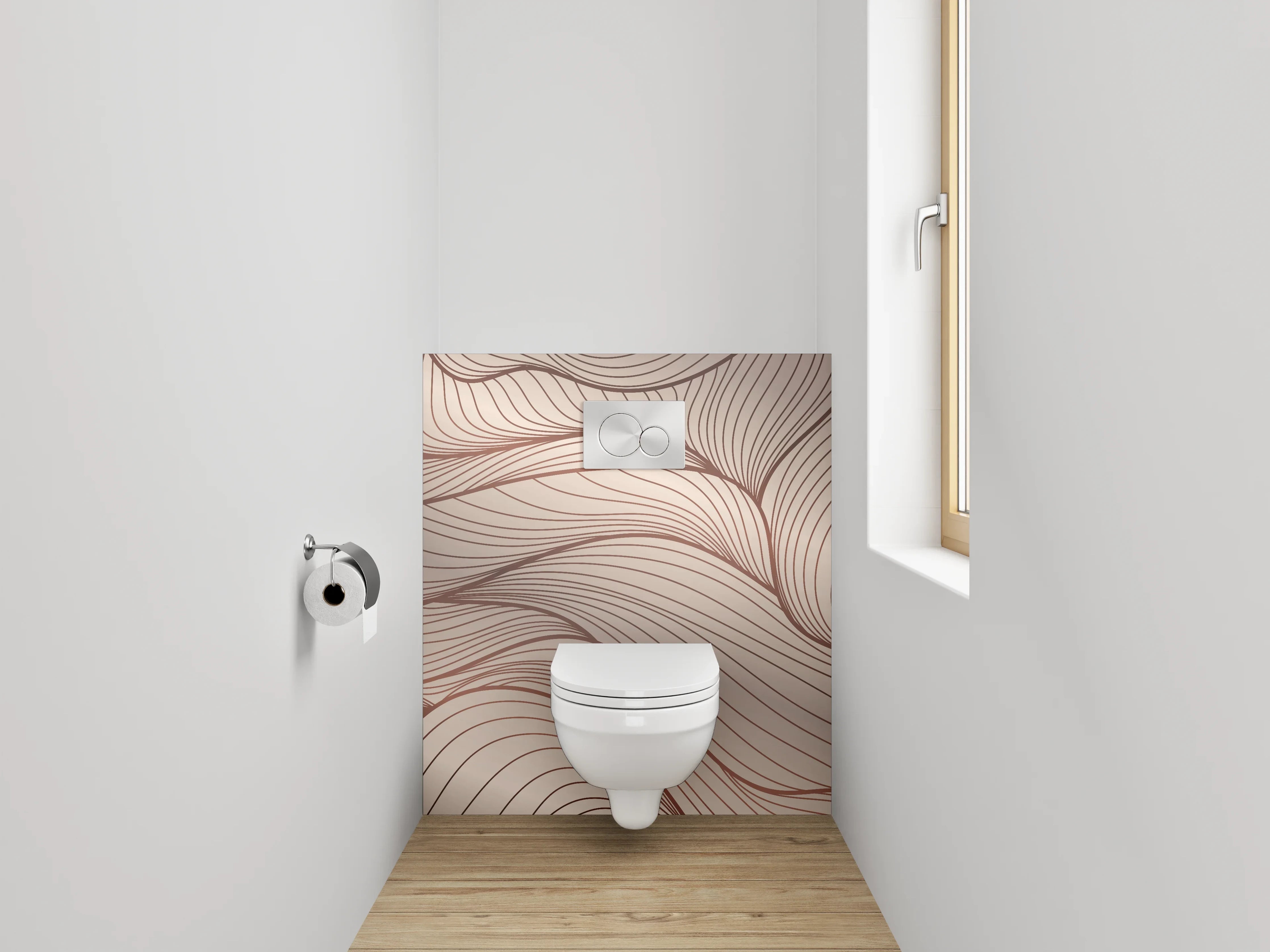 WC-Rückwand - Abstrakte Lineart Wellen Beige Braun