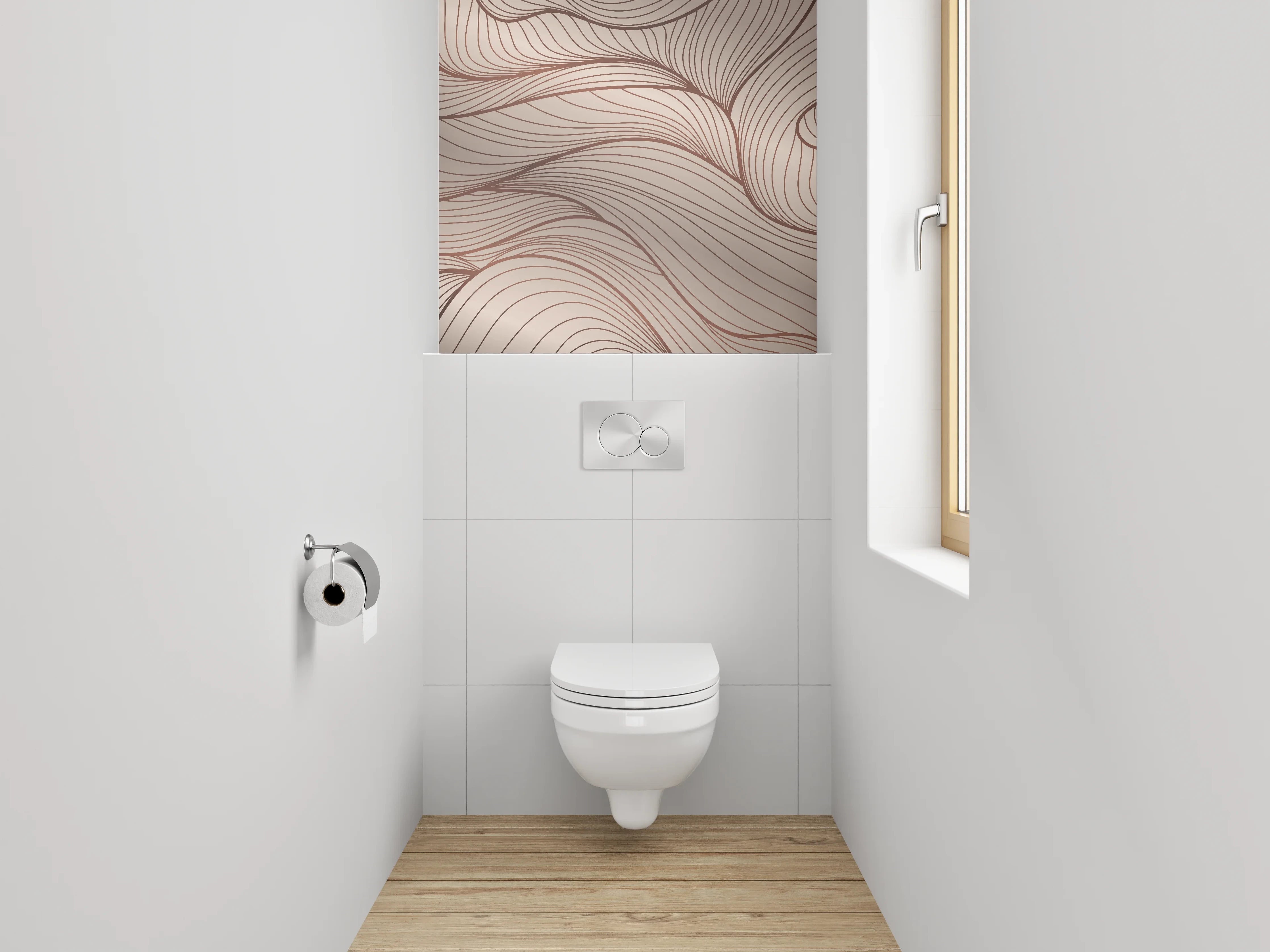 WC-Rückwand - Abstrakte Lineart Wellen Beige Braun