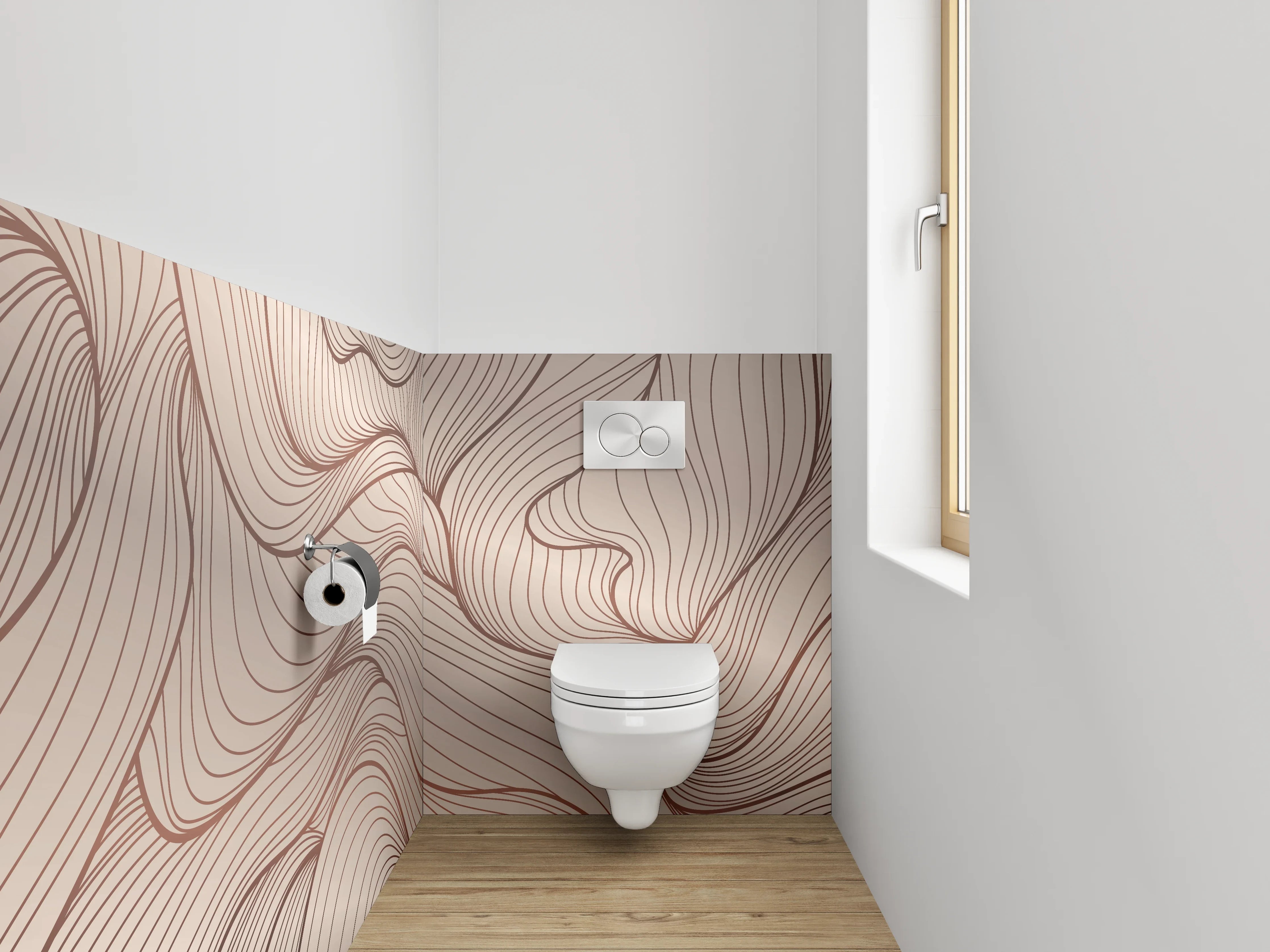 WC-Rückwand - Abstrakte Lineart Wellen Beige Braun