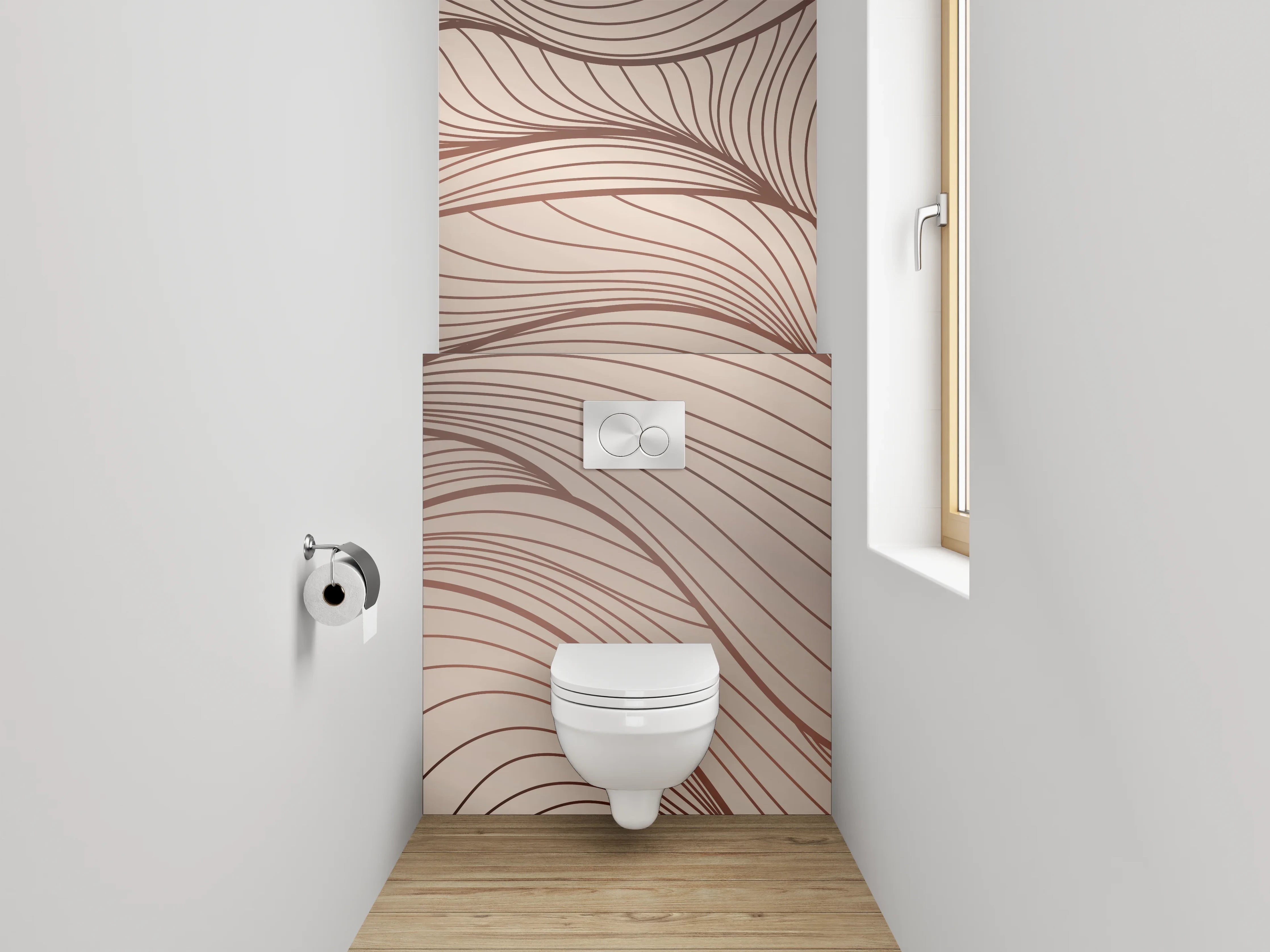 WC-Rückwand - Abstrakte Lineart Wellen Beige Braun